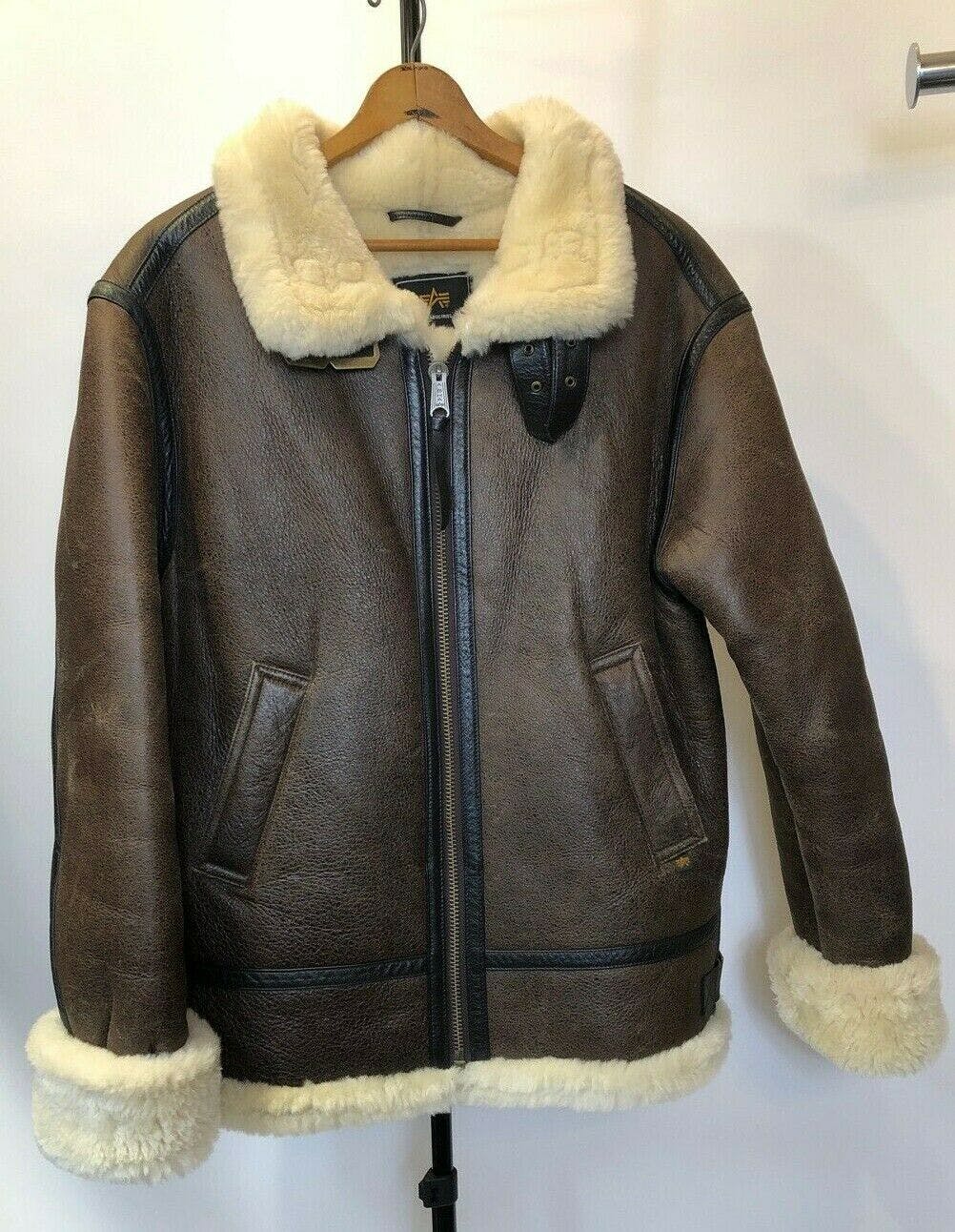 Vintage 00's B3 Flight Bomber Leather Sheepskin Jacket by Alpha ...