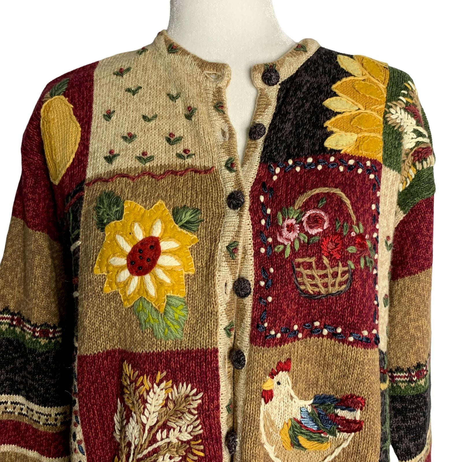 Vintage Tiara Knit Cardigan Sweater Patchwork Embroidered Country New ...
