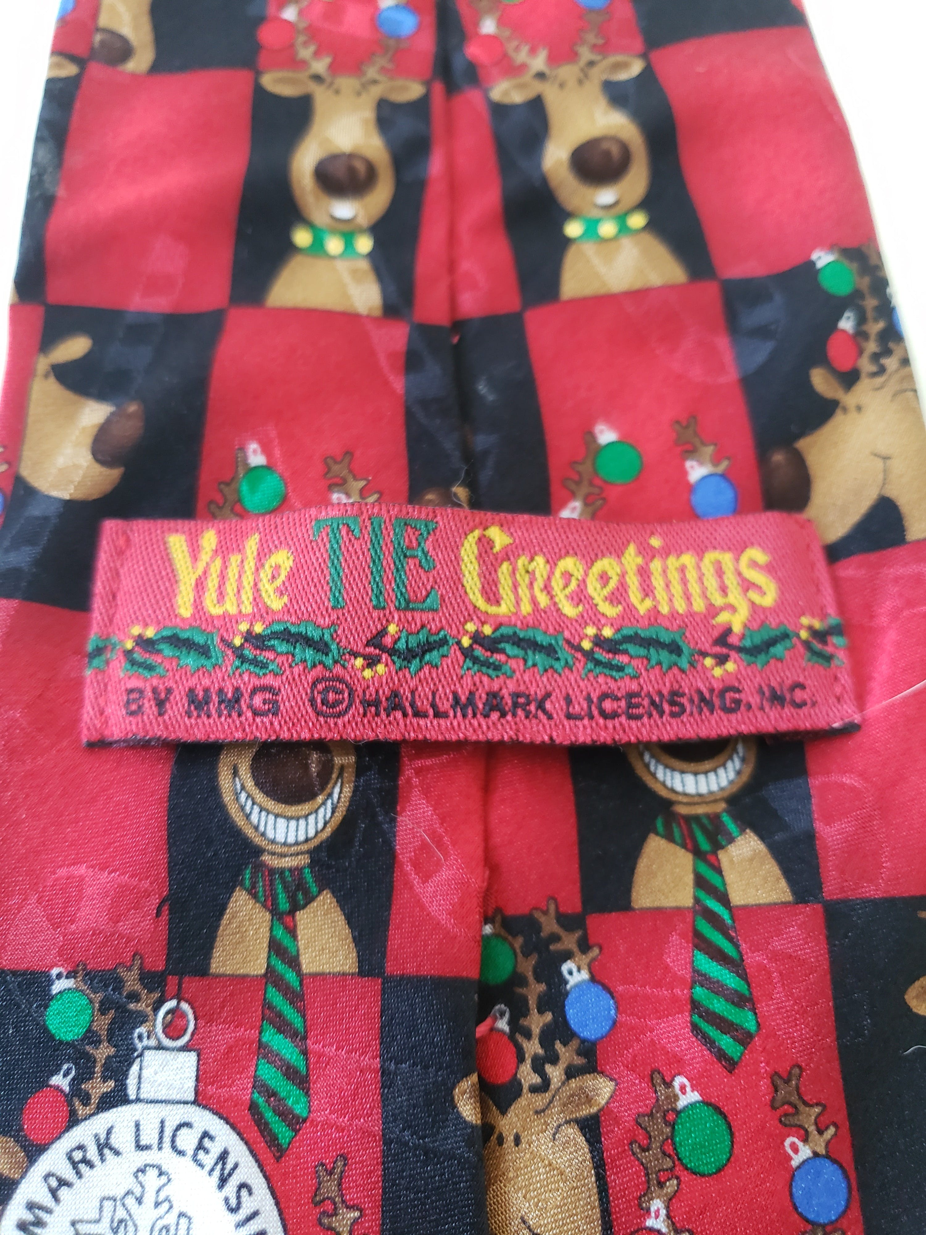 Vintage Black and Red Checkered Tie with Reindeers by Yule Tie ...