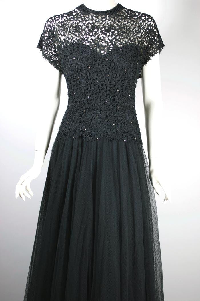 Vintage Black Lace and Tulle Late 40’s-50’s Evening Gown | Shop THRILLING