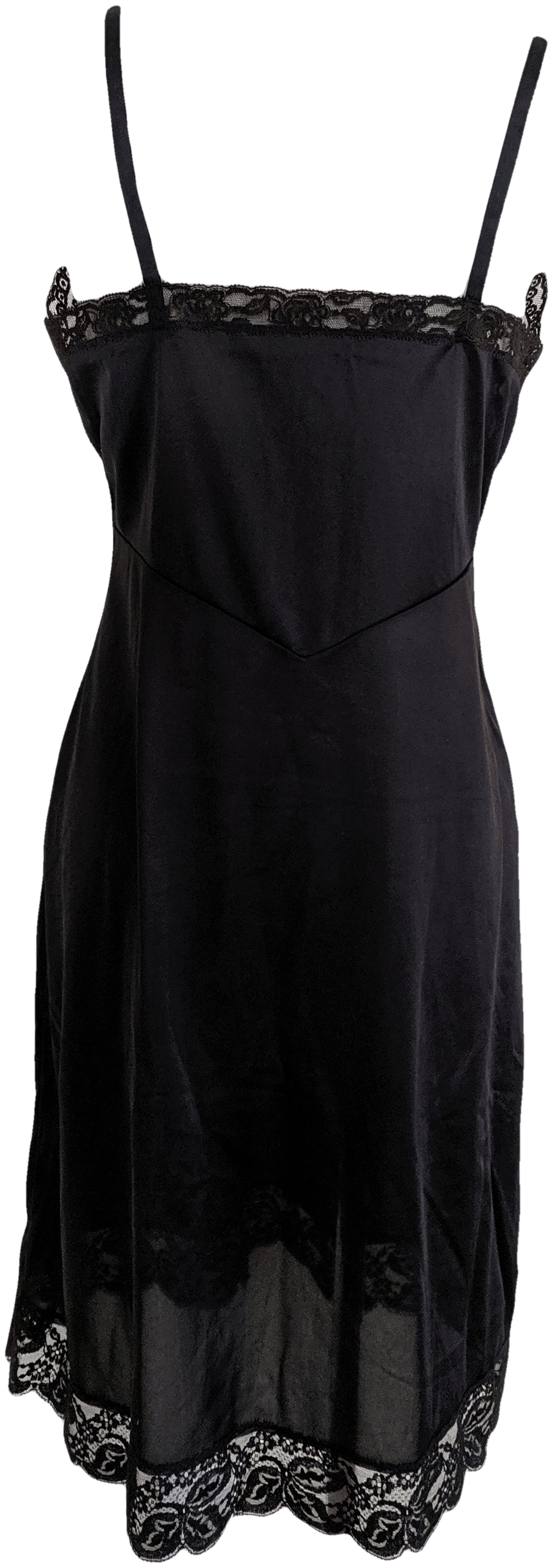 Vintage Black Slip with Sheer Bodice and Floral Lace Trim by Beau Sure