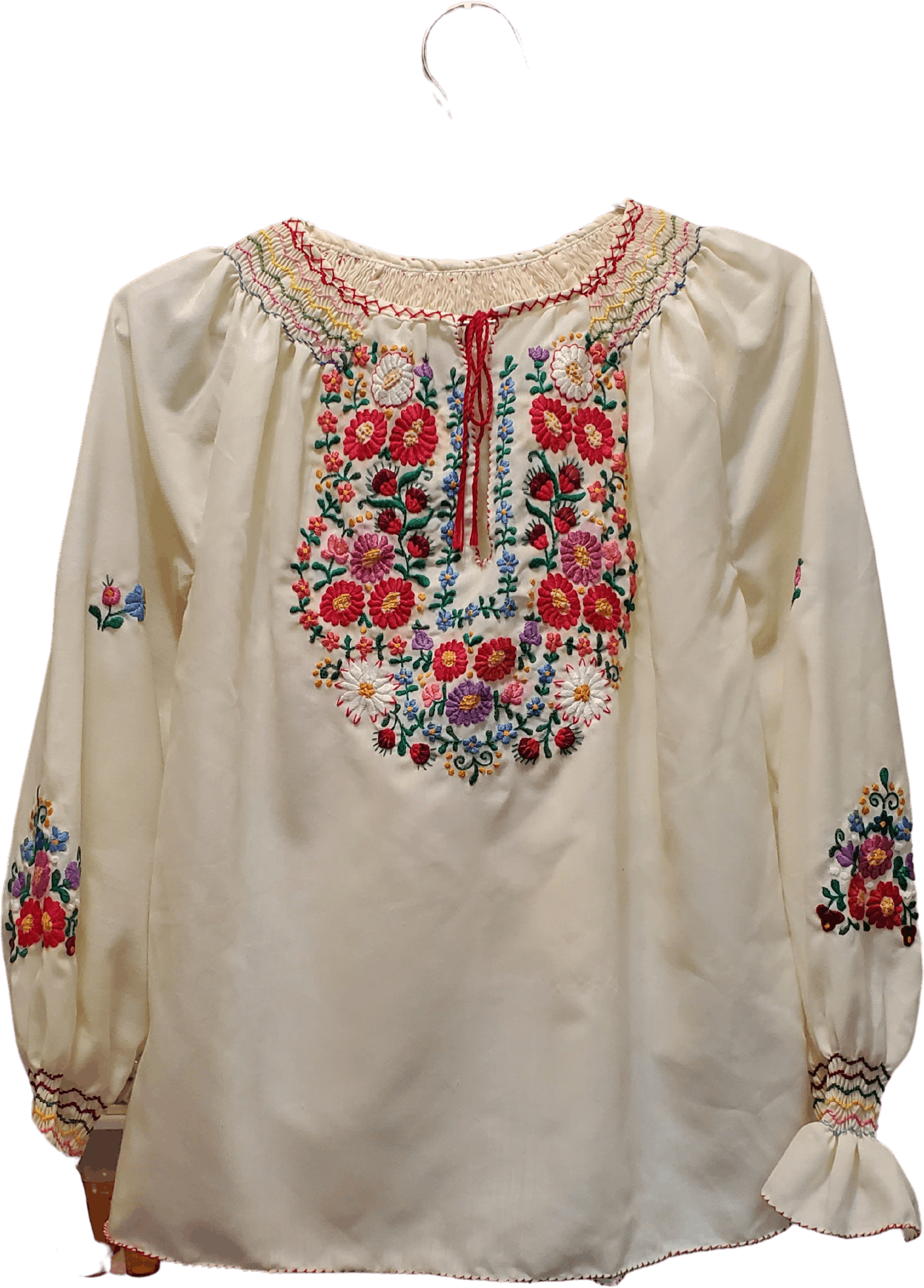 Vintage Rainbow Embroidered Cotton Peasant Blouse Shop THRILLING