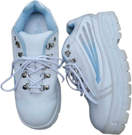 Vintage 90s 00s White Faux Vegan Leather Blue Embroidered Platform