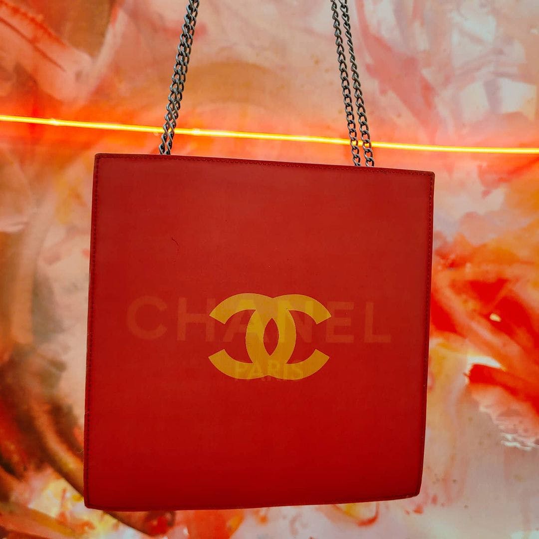 Vintage Red Logo Hologram Bag with Gold Chain by Chanel