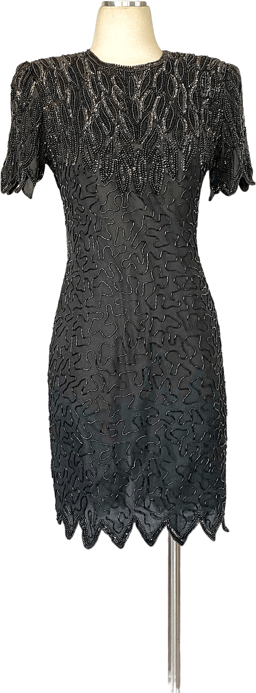 Vintage 80's Sequined Beaded Black Cocktail Dress by Laurence Kazar ...