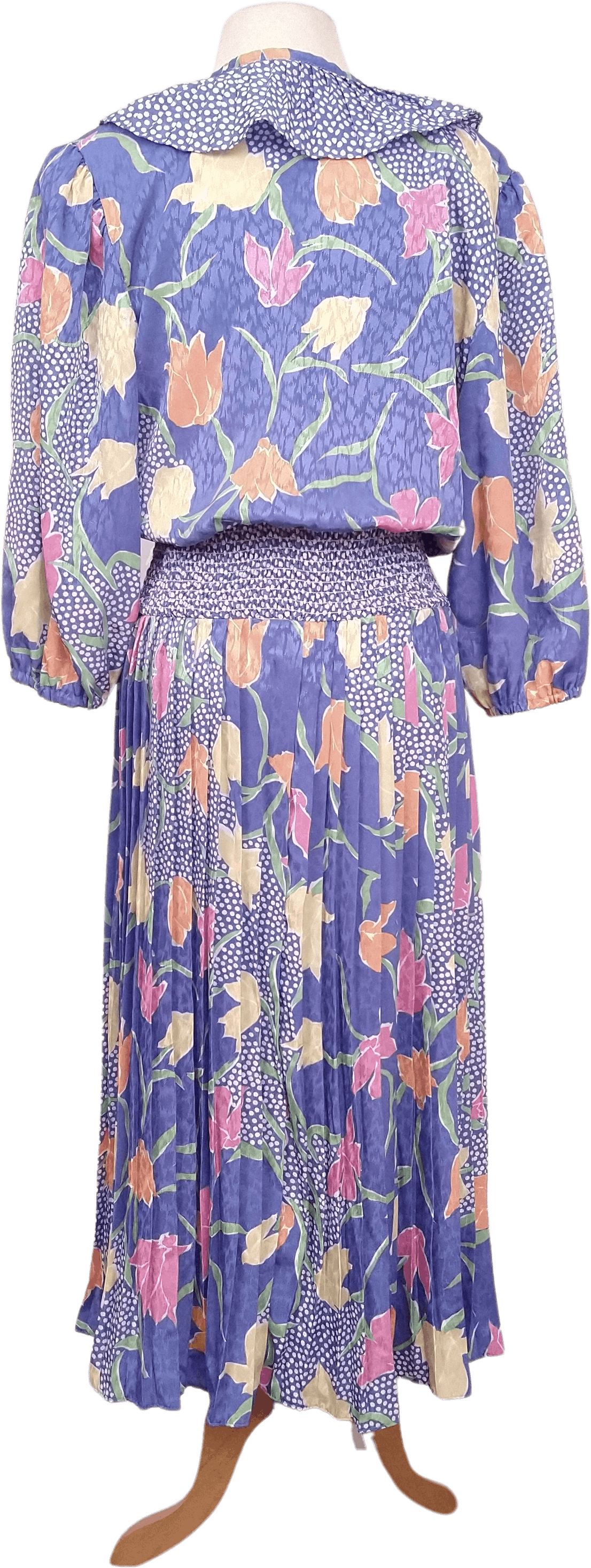 Vintage 80’s Blue Mixed Print Ruffle Midi Dress | Shop THRILLING