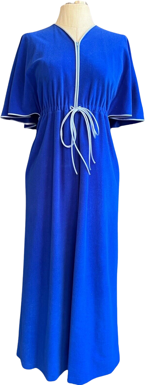 Vintage 70s Blue Velour Terry Cloth Bath Robe Pool Cover Up By Vanity ...
