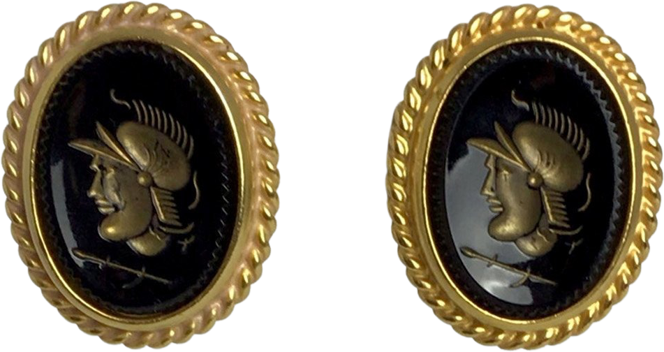 Vintage Gold and Black Glass Cameo Clip On Earrings by Ben Amun