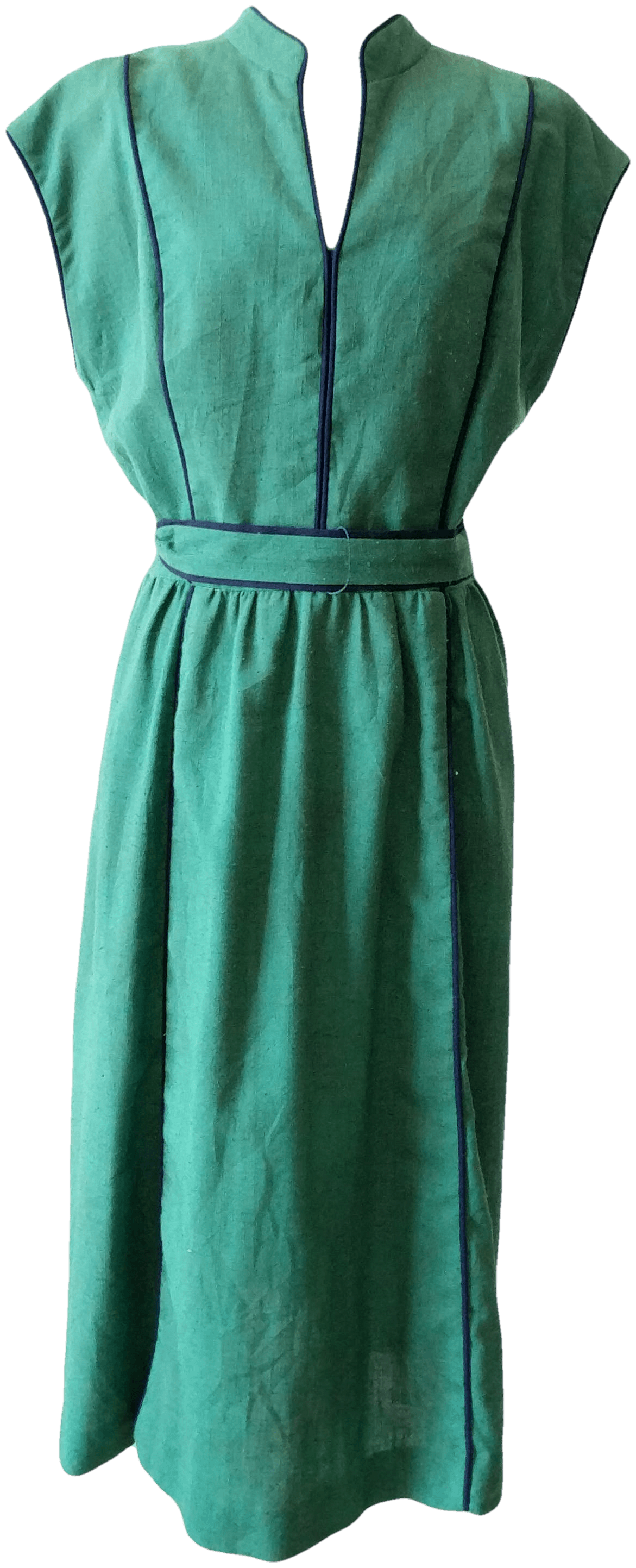 Vintage Green Sleeveless Dress with Blue Piping Shop THRILLING