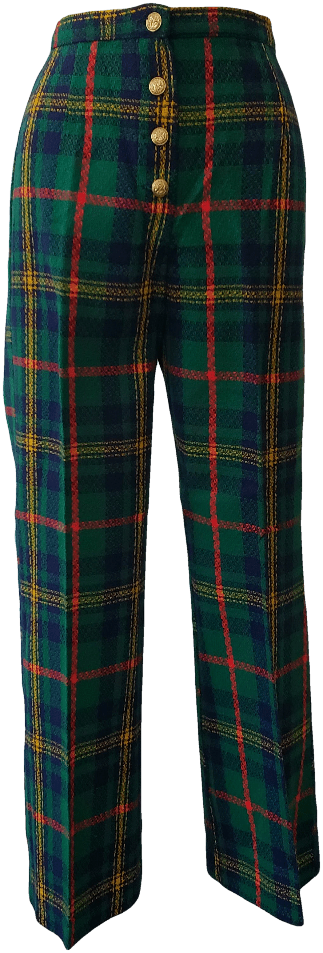 Vintage Green Plaid Pants with Gold Buttons by russ girl Shop THRILLING