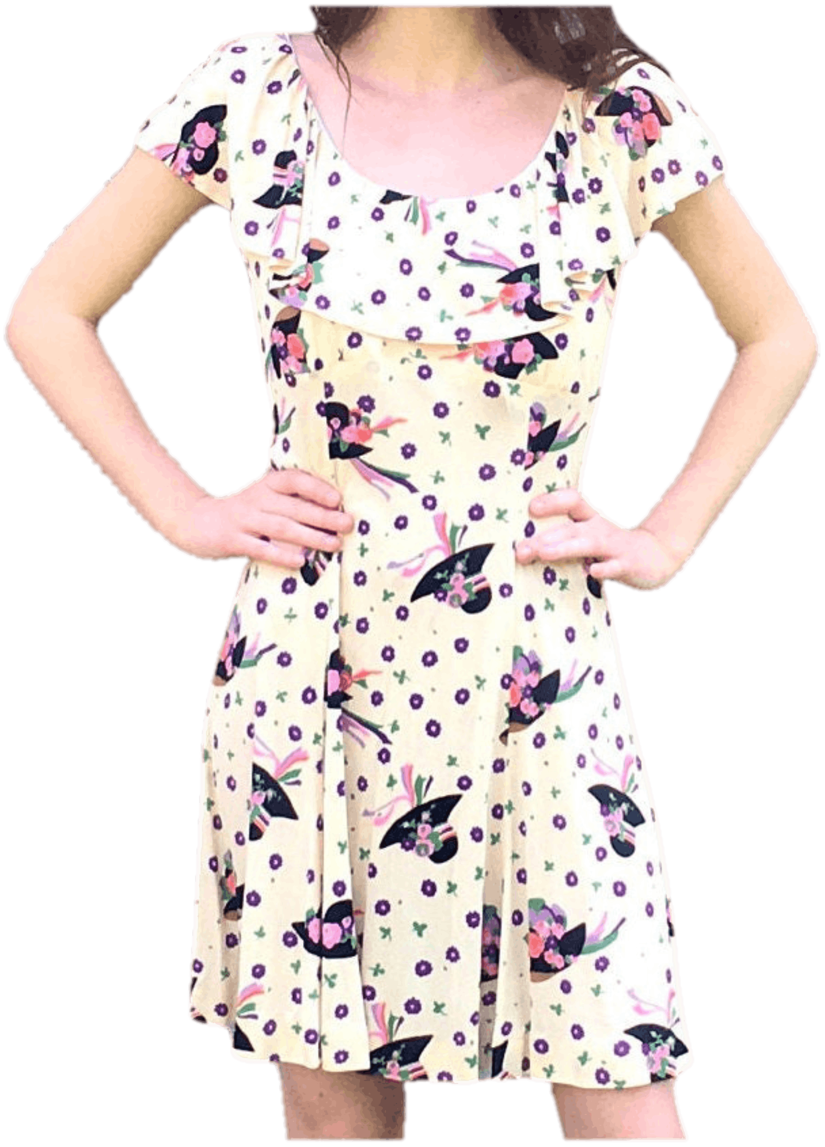 Vintage 70’s Cream Novelty Print Dress Shop THRILLING