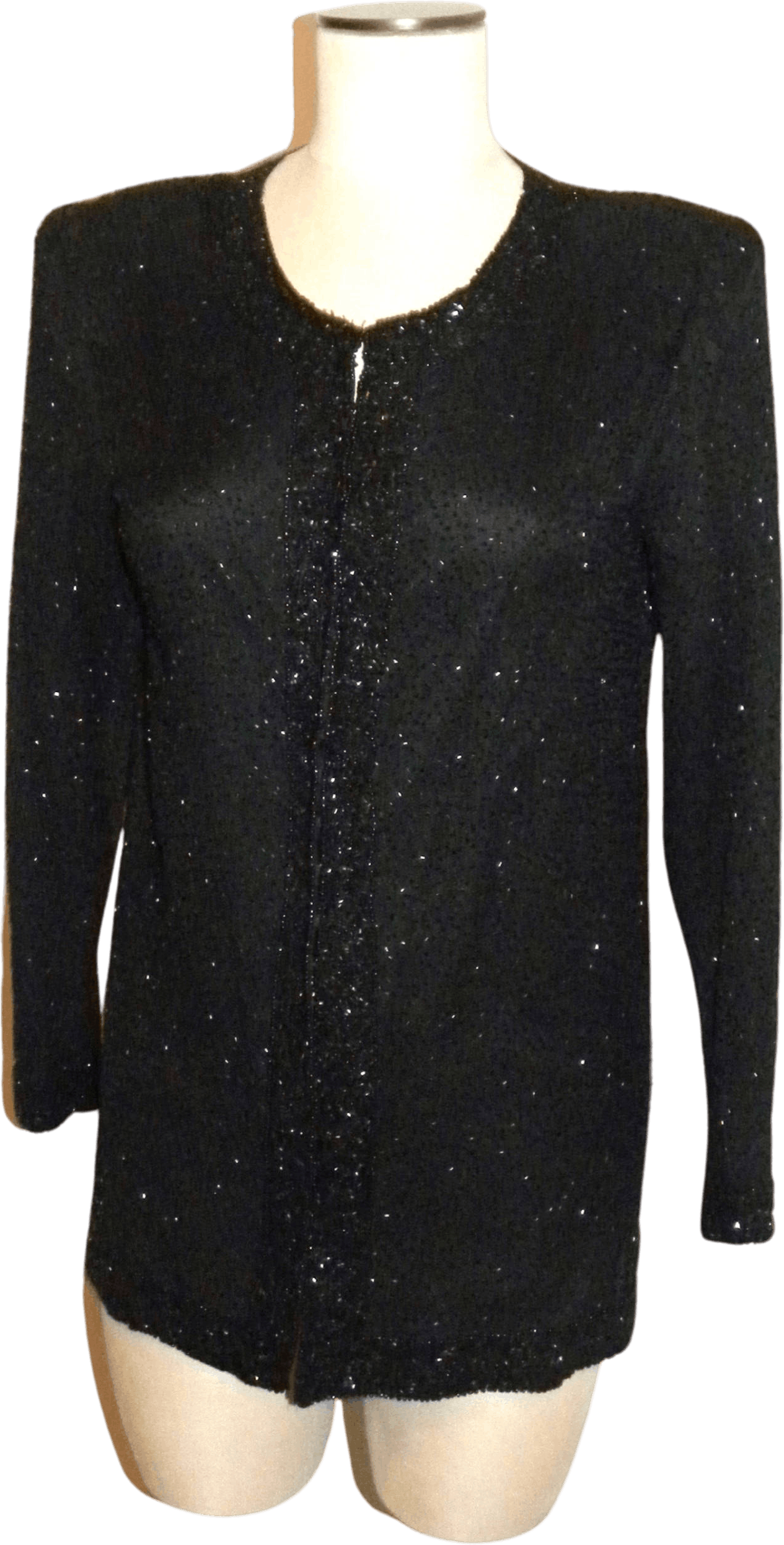 Vintage 80s90s Sparkling Black Silk Beaded Longline Jacket By Stenay