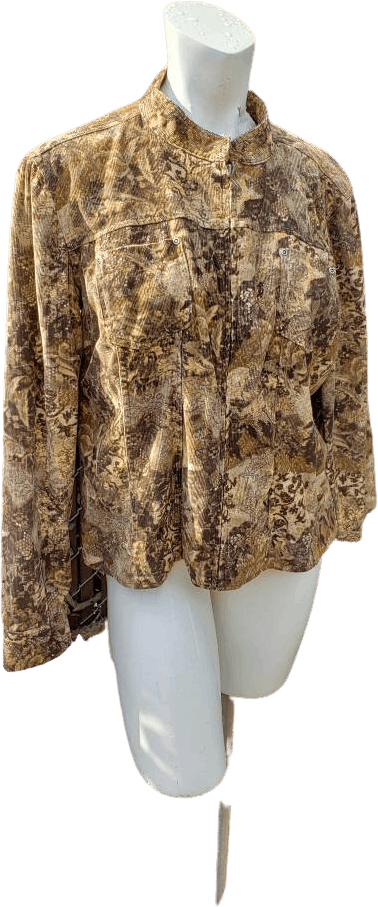 Vintage Brown Printed Corduroy Zip Up Jacket by Christopher and Banks ...