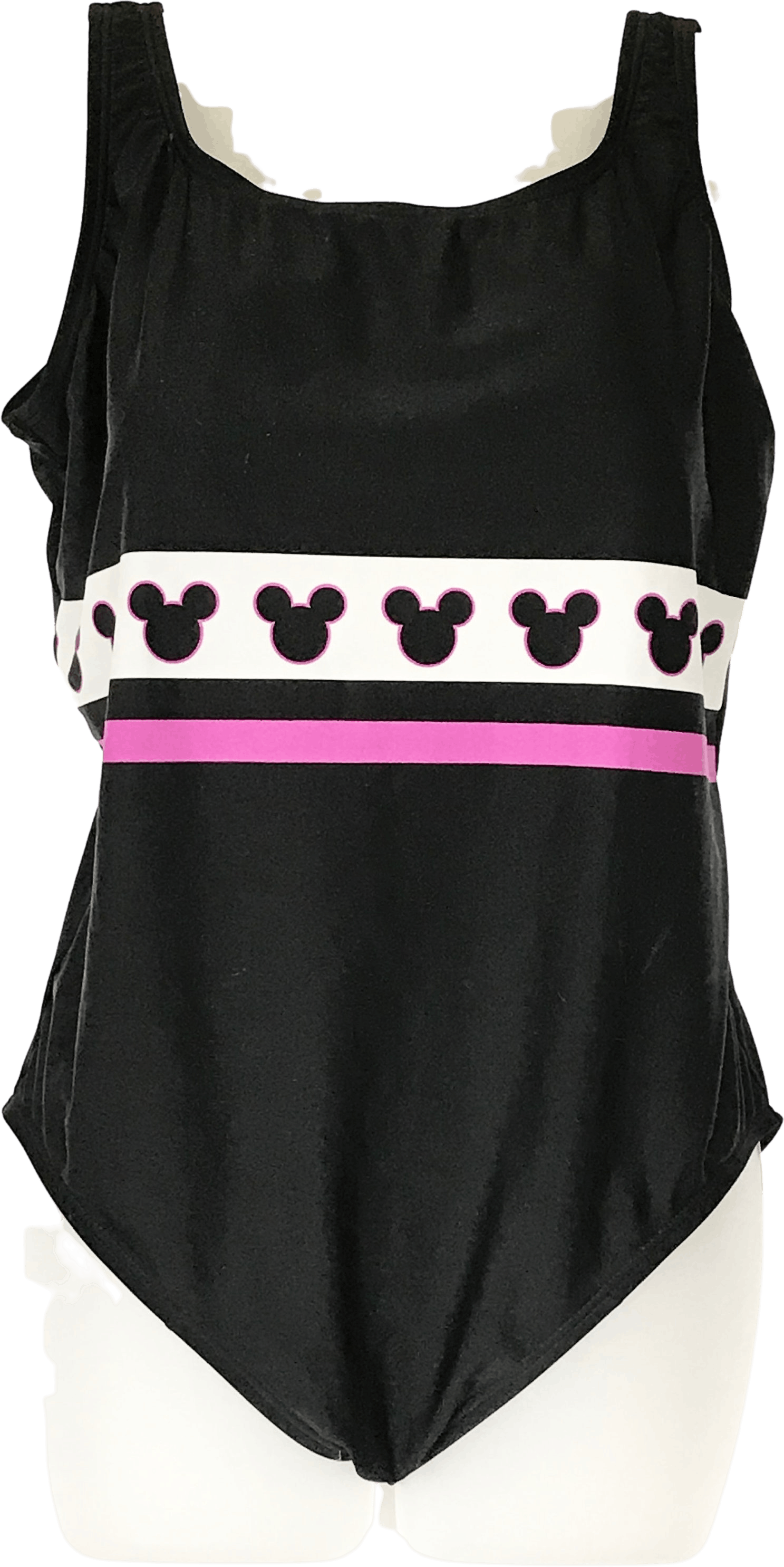 Vintage 90's Black One Piece Swimsuit with Pink Mickey Stripe by Disney