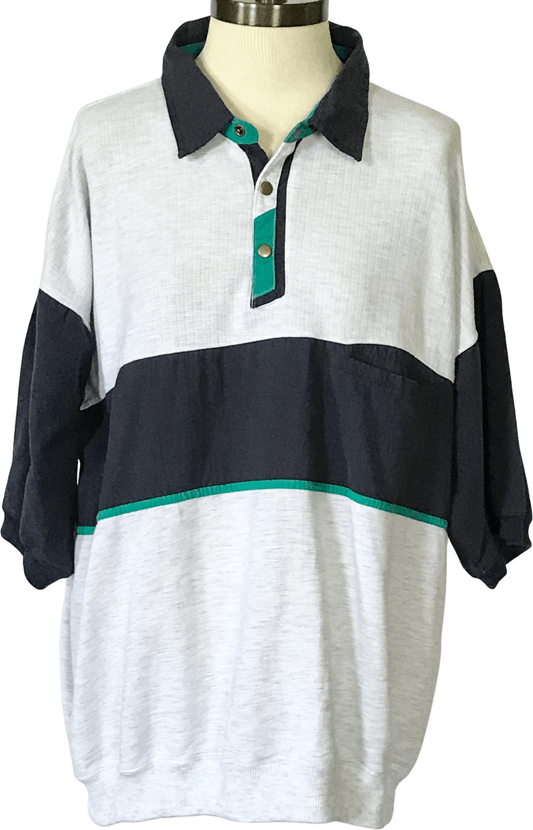 Vintage 90's Gray Ribbed Polo with Black and Green Stripe by Greenline ...