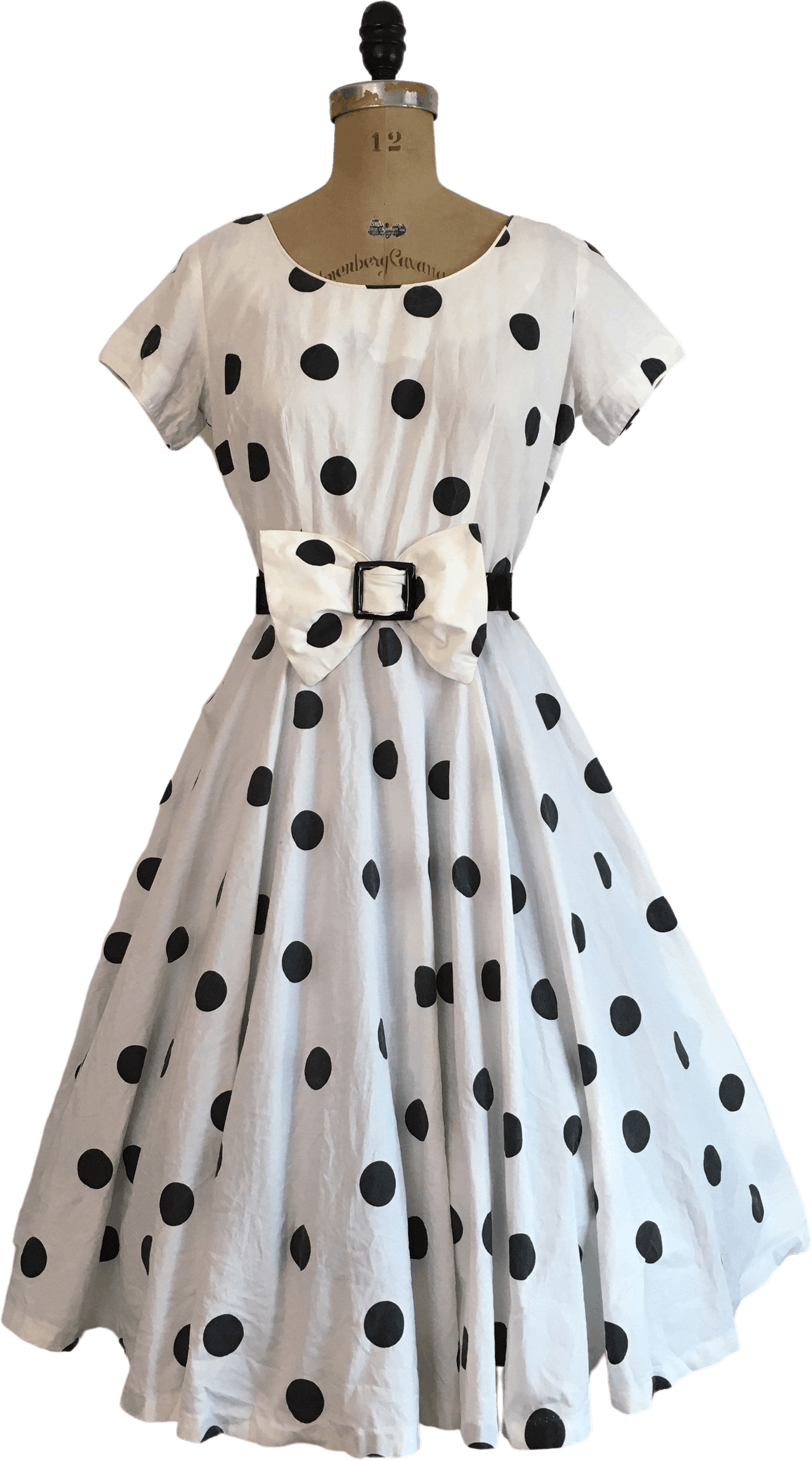 Vintage 50s Polka Dot Print Black And White Circle Skirt Dress Shop Thrilling 