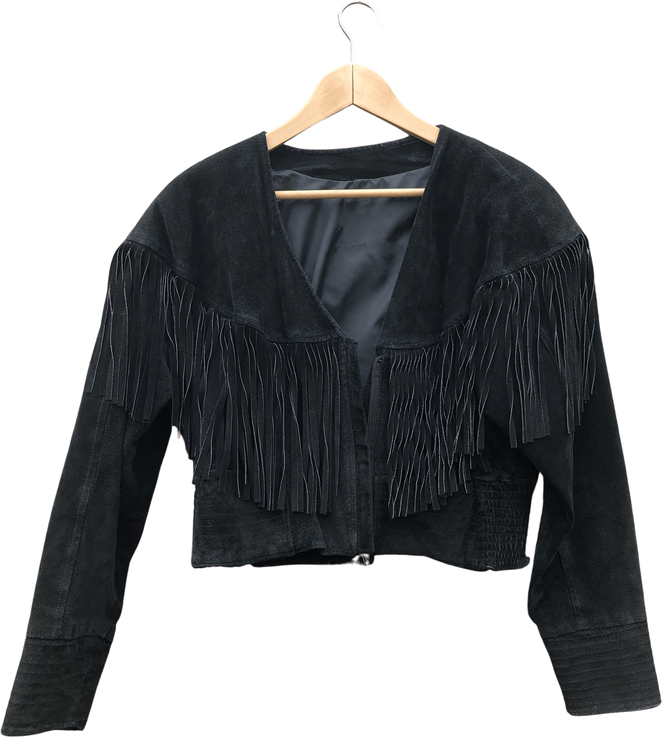 Vintage 80’s Black Fringed Cropped Leather Jacket | Shop THRILLING