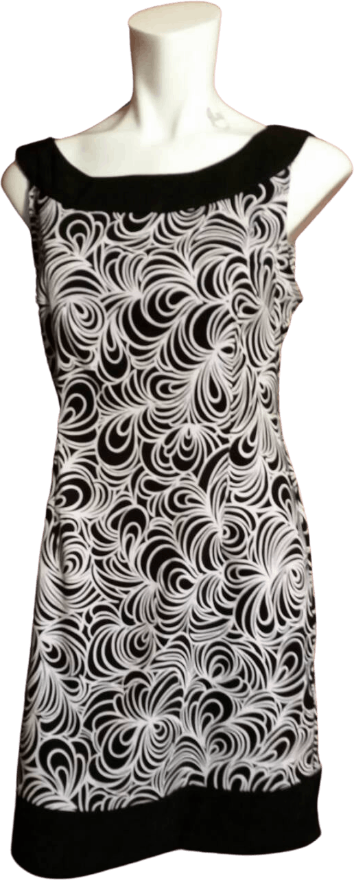 Vintage 70's Black and White Swirl Pattern Sleeveless Shift Dress ...