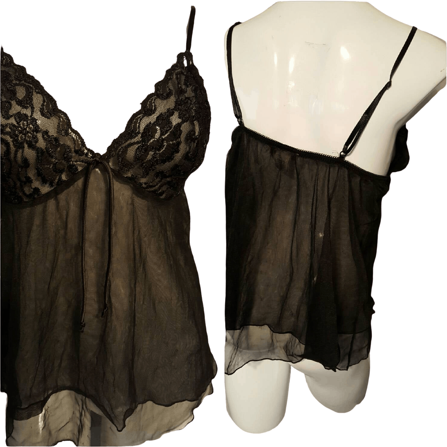 Vintage Sheer Black Slip with Lace Top by Private luxury Shop THRILLING