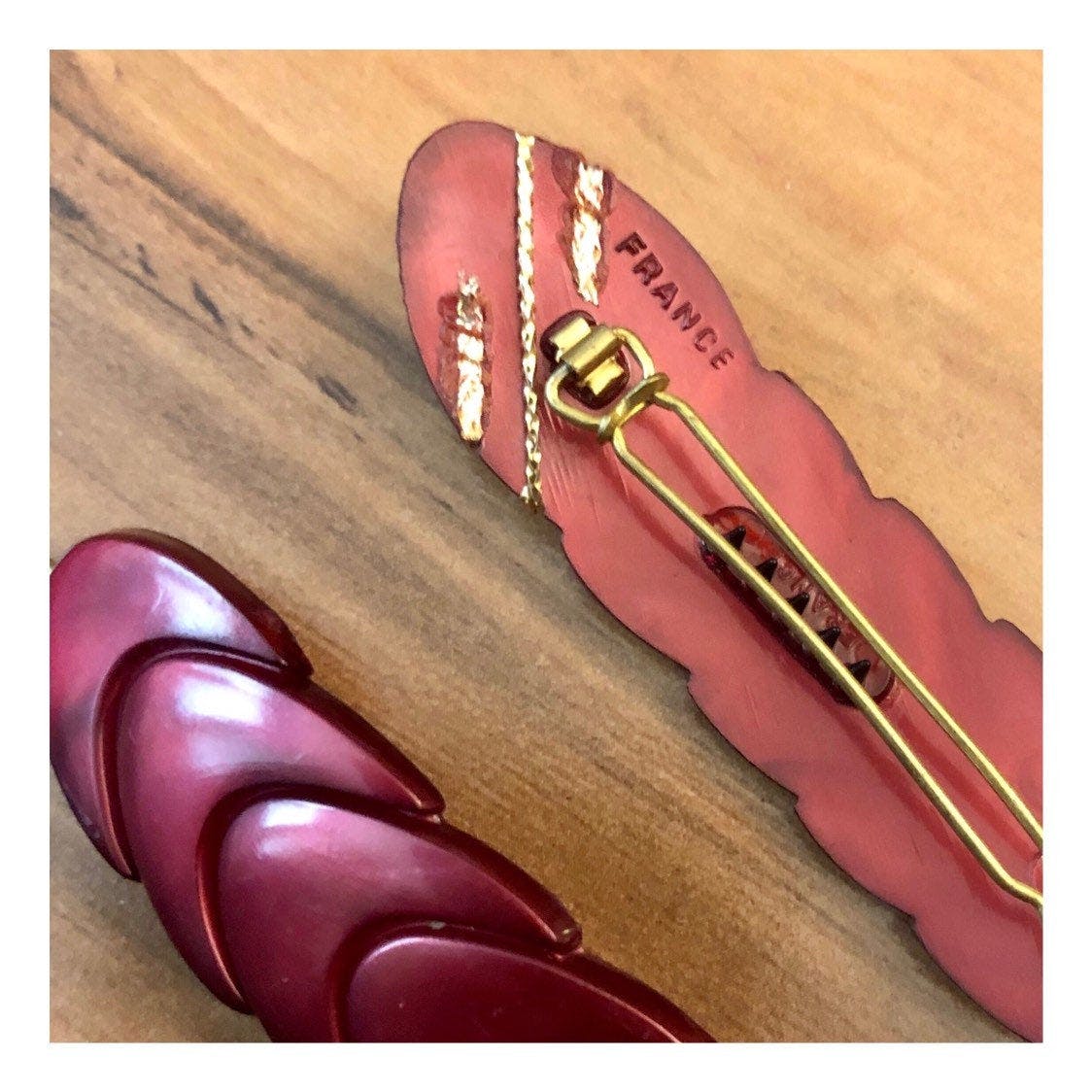 Vintage Deep Red French Barrettes with Gold Thread Detail | Shop THRILLING