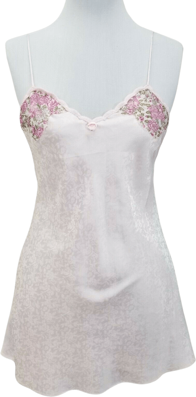 Vintage Two Piece Floral Pink Satin Nightgown and Robe Set by Val Mode