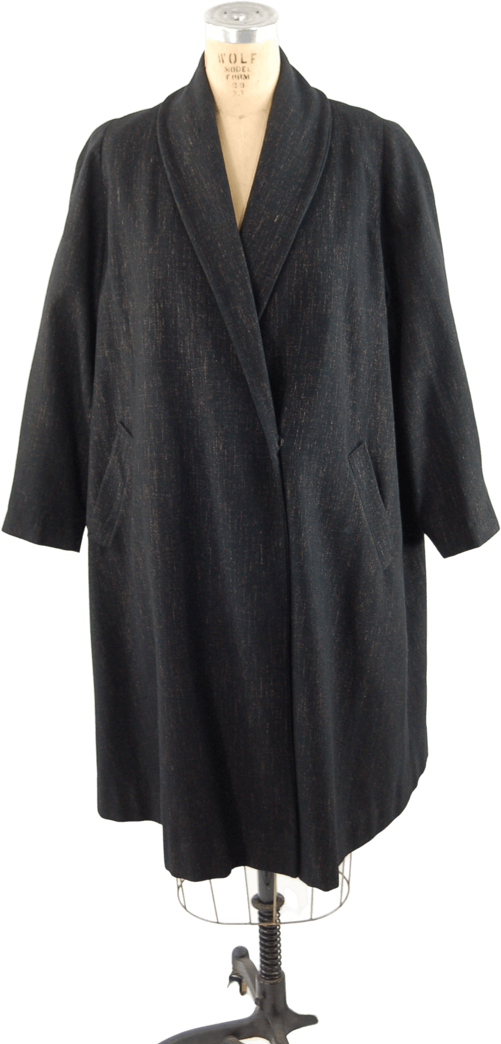 Vintage 50's Black Shawl Collar Wool Swing Coat Shop THRILLING