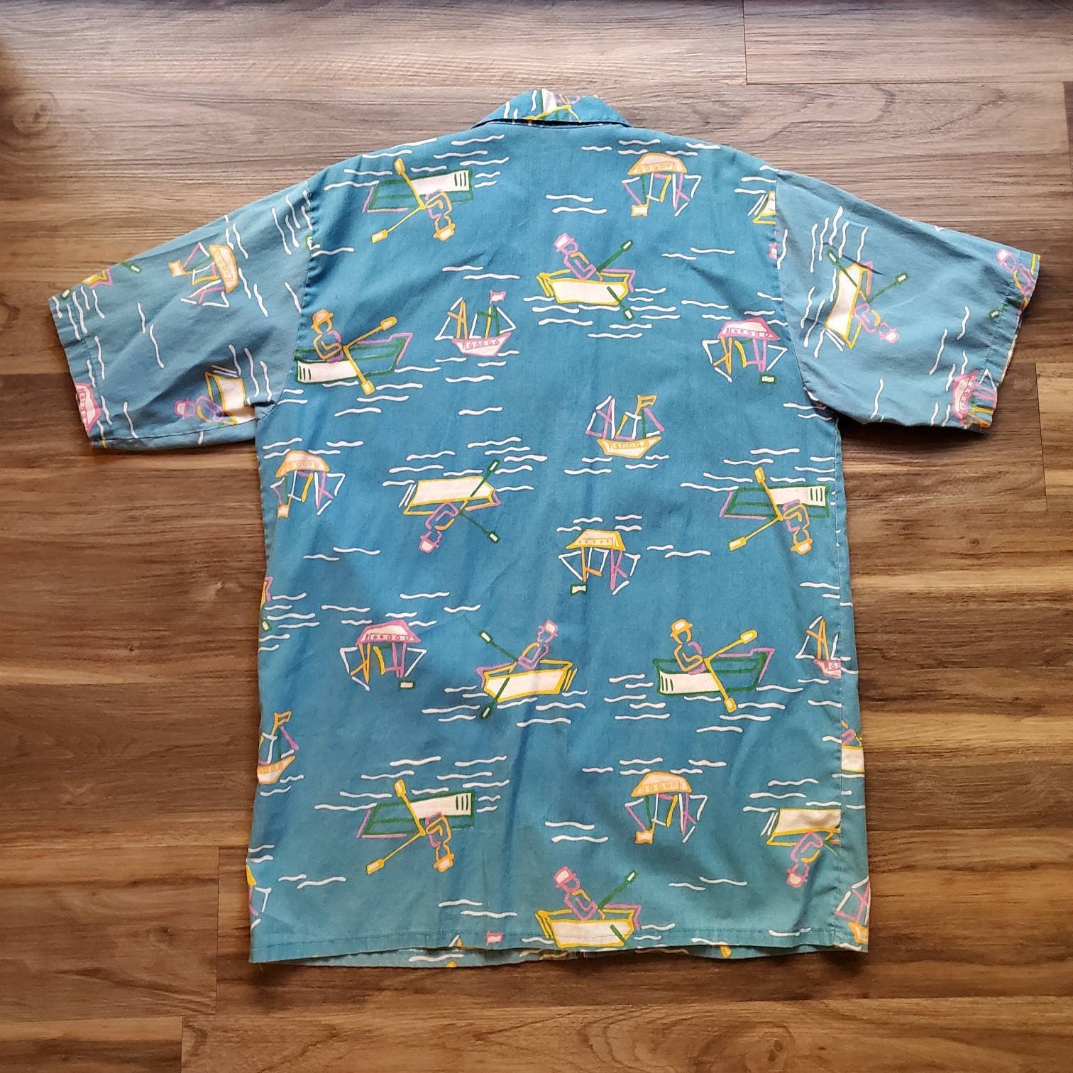 Vintage 80’s Blue Novelty Boat Print Button Up by Graffiti | Shop THRILLING