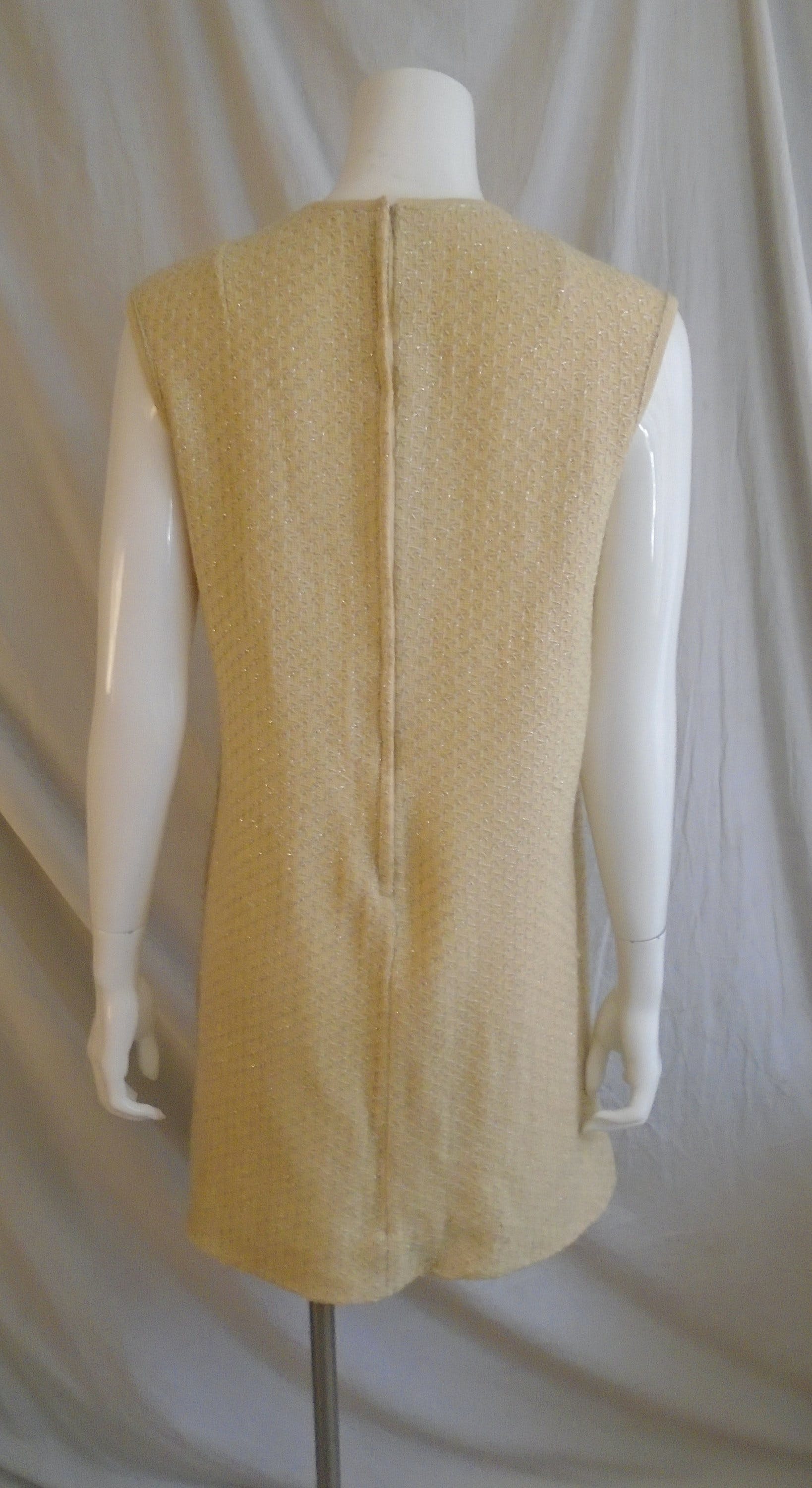 Vintage 60’s Cream Knit Silver Thread Mini Sleeveless Sheath Dress ...