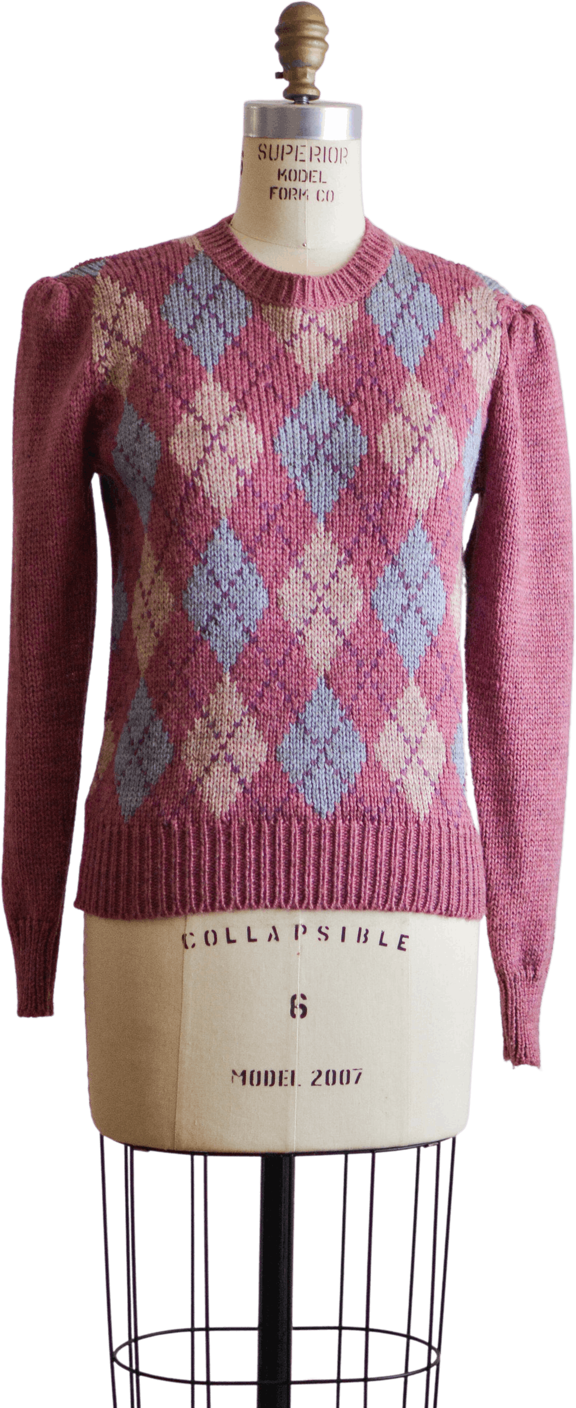 Vintage Pink Multicolor Argyle Print Wool Crewneck Sweater | Shop THRILLING