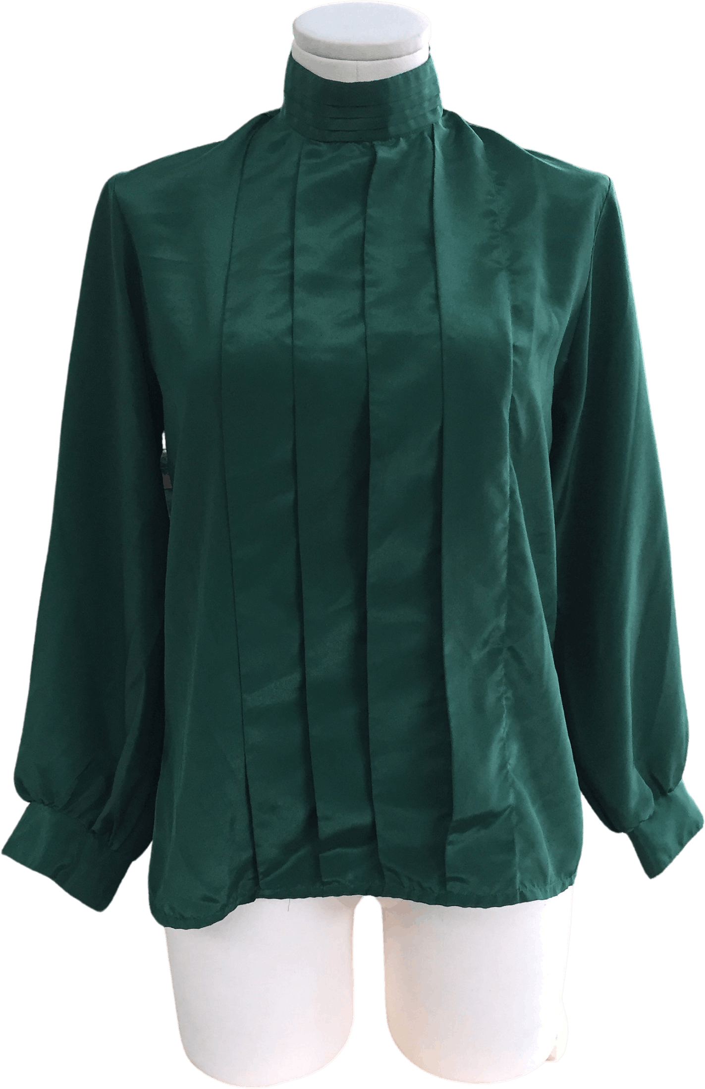 Vintage Forest Green High Neck Pleated Blouse Shop THRILLING