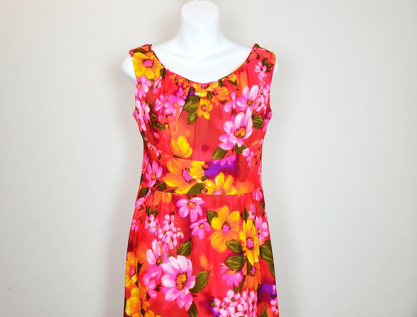 Vintage 60's Pink and Orange Floral Print Maxi Dress by Waltah Clarke ...