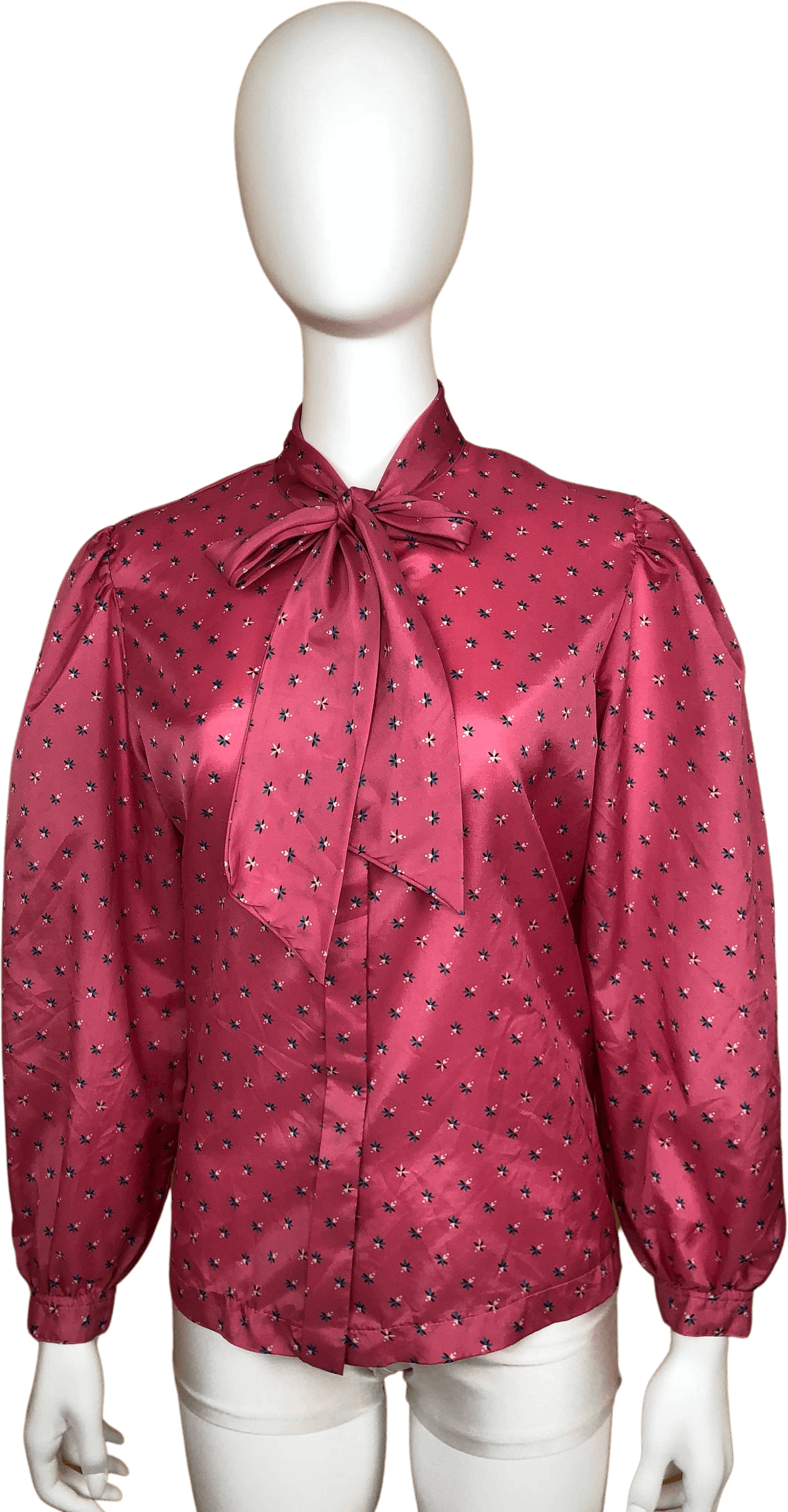 Vintage 80s Pink Floral Pussy Bow Blouse By Panther Shop Thrilling 5525