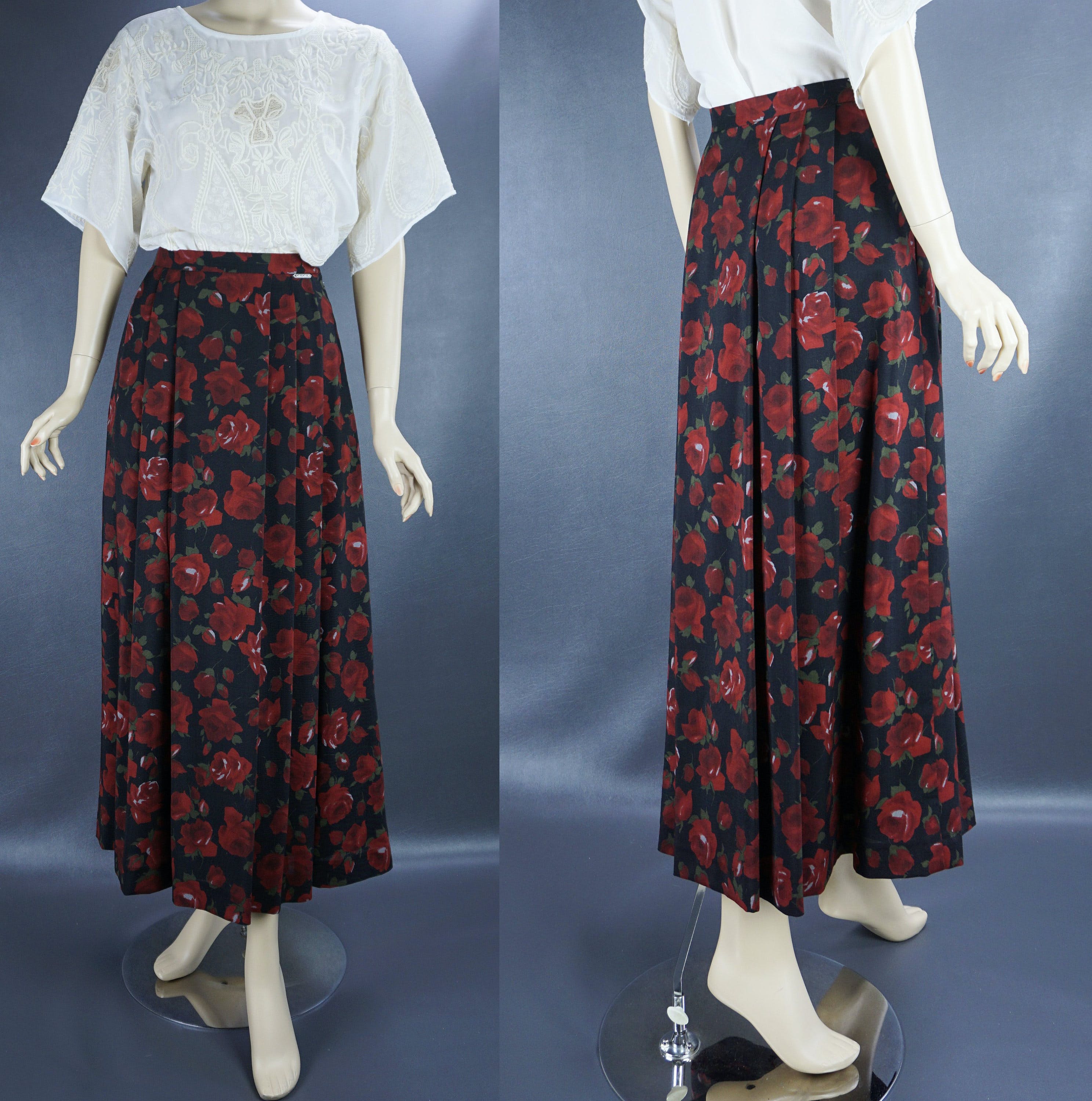 Vintage Pink Rose Wool Midi Skirt by Geiger | Shop THRILLING