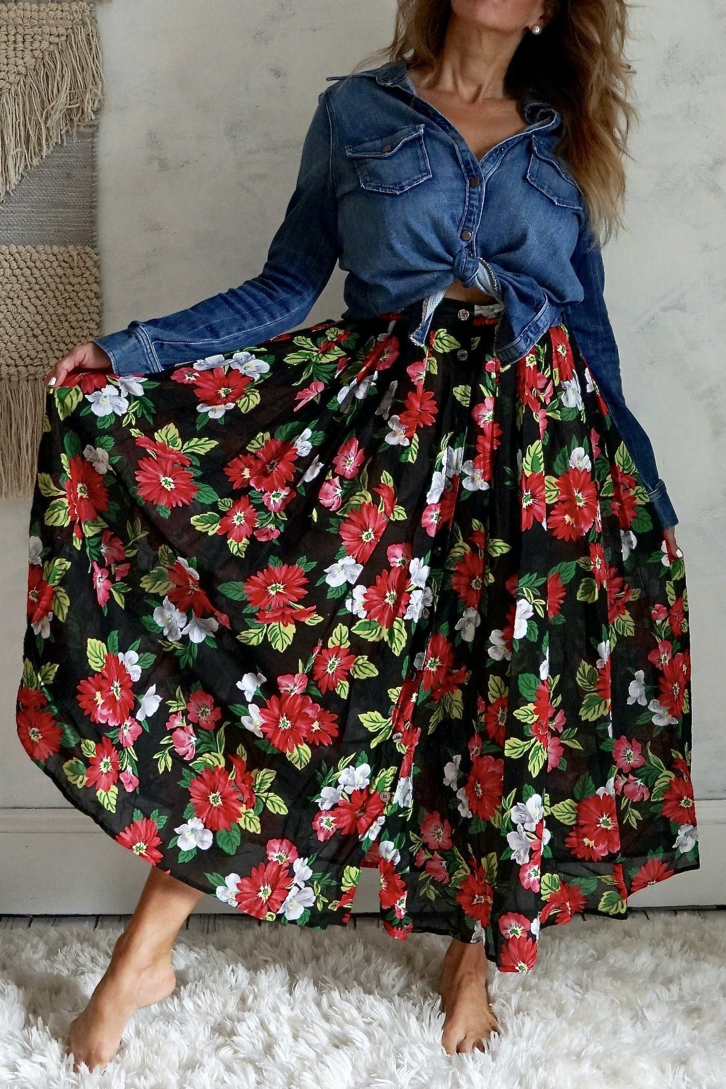80s Vintage Autumnal Floral Midi Skirt 10 main image 1