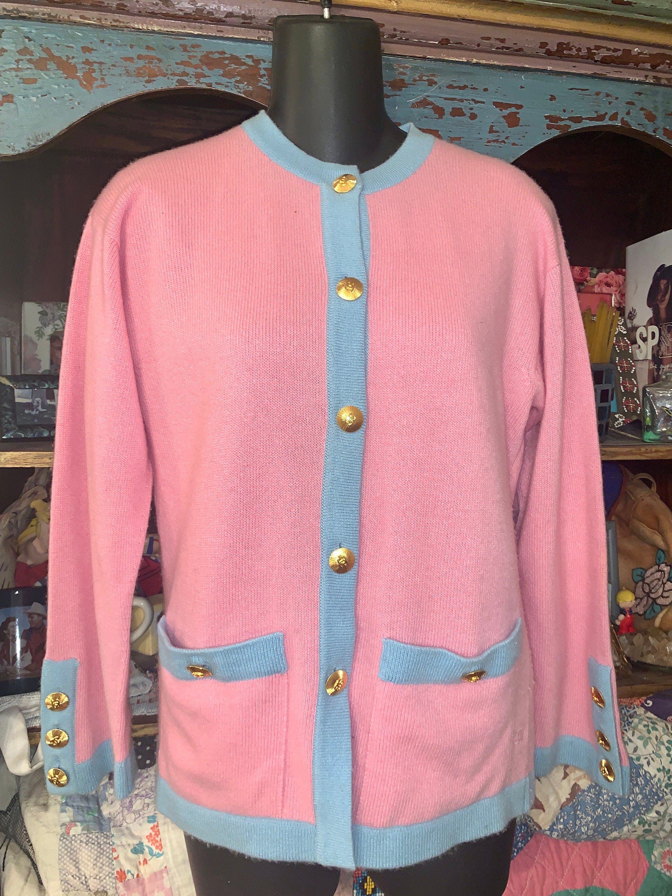 Vintage Pink and Blue Cashmere Set Cardigan Pullover by Chanel | Shop  THRILLING