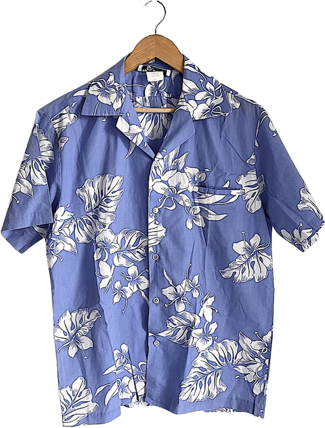 Vintage Blue and White Floral Print Cotton Button Up Shirt by Hilo