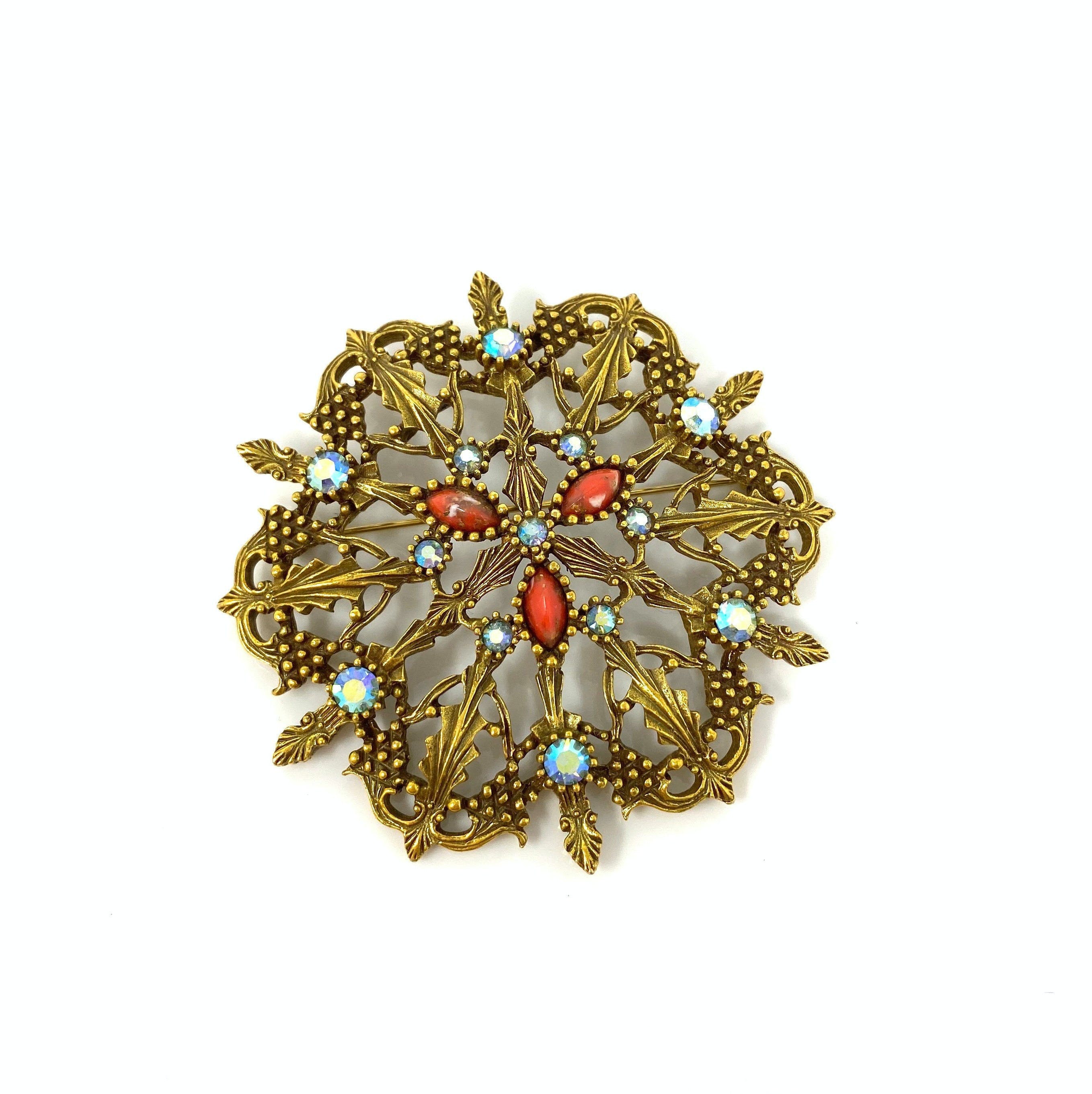 Vintage Gold Tone Victorian Revival Rhinestone Beaded Pin by Emmons ...