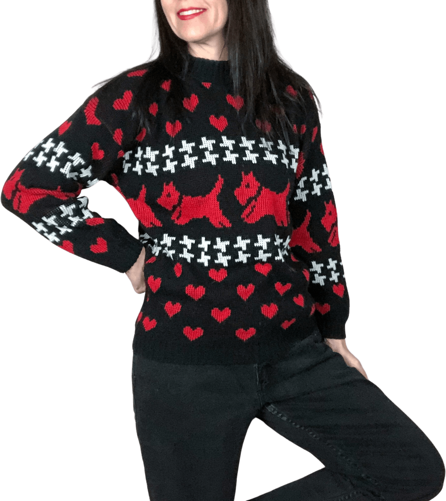 Vintage 80’s Chunky Knit Graphic Sweater with Scottie Dogs by Adele