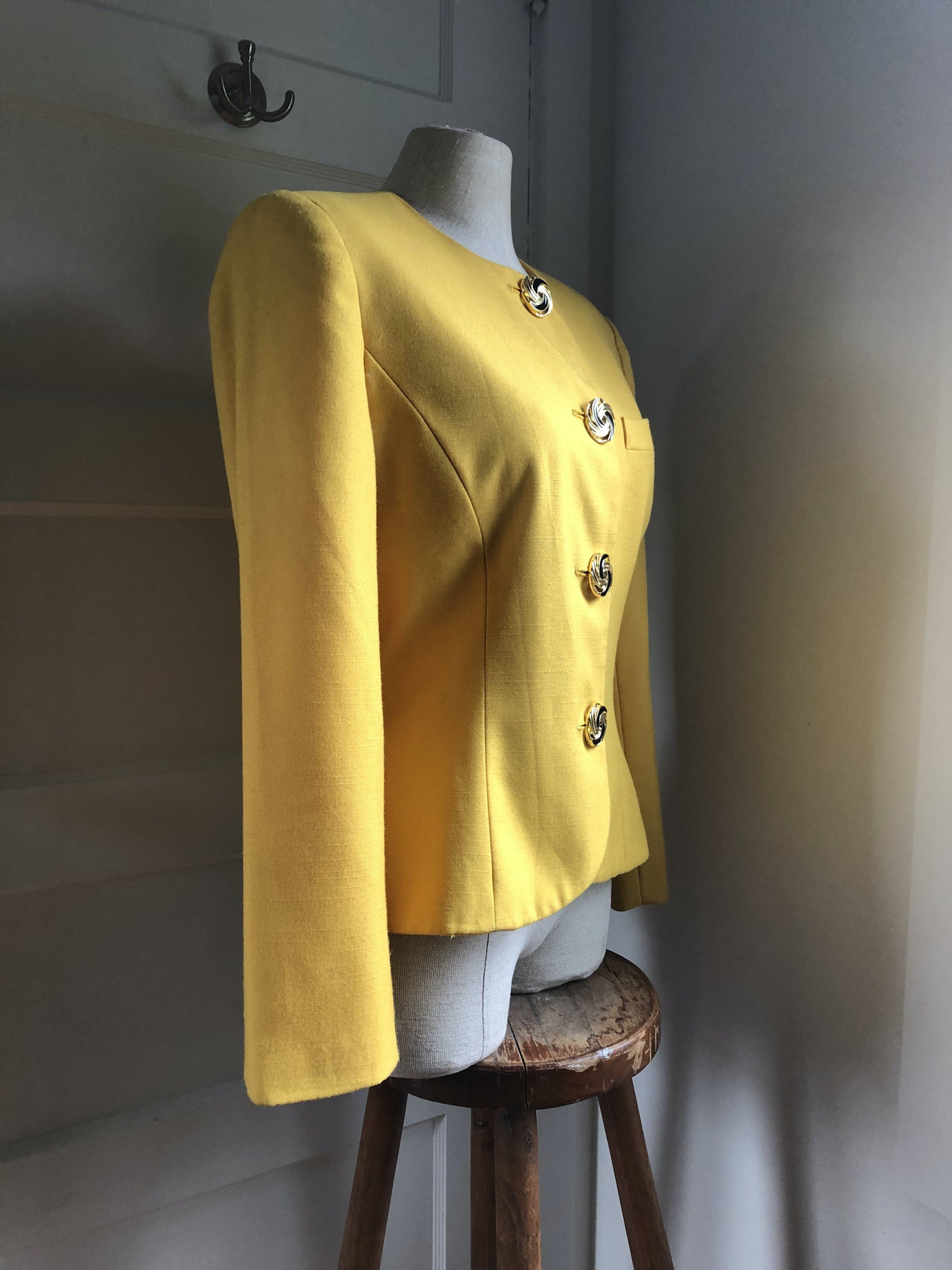 Vintage 80’s Yellow Bling Button Boss Blazer by Kasper | Shop THRILLING