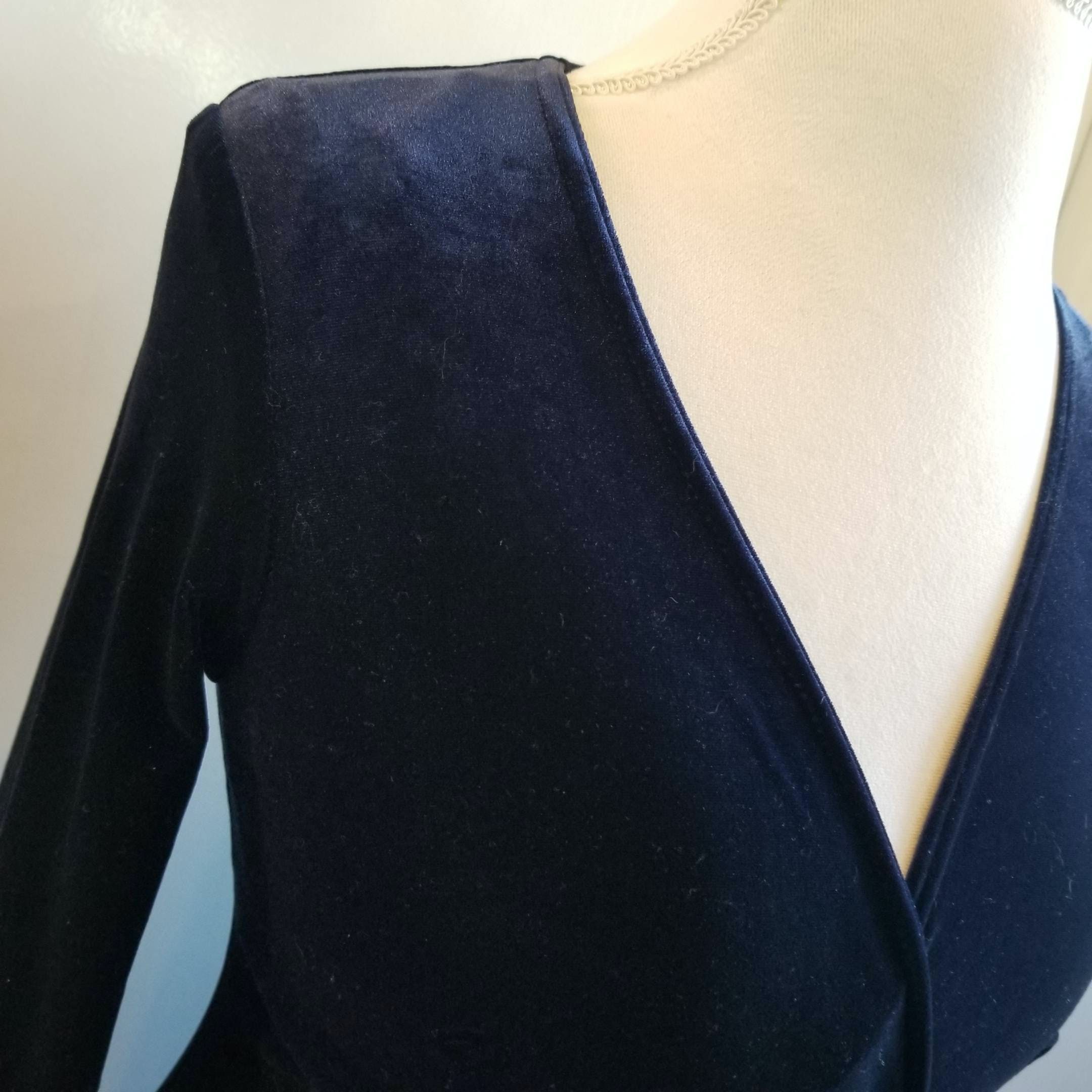 Vintage 90’s Navy Blue Velvet Faux Wrap Dress by Maurices | Shop THRILLING