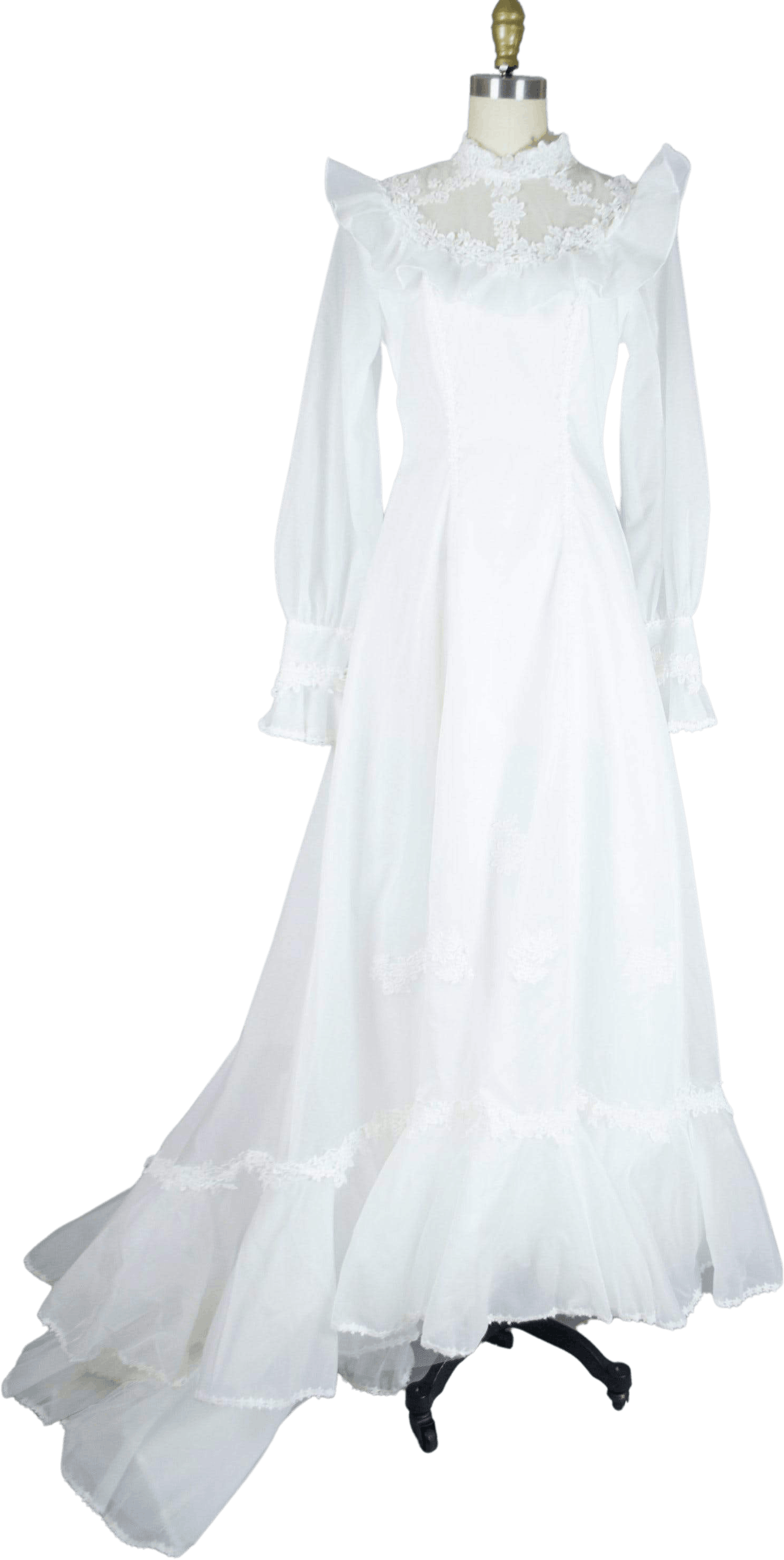 Vintage 70's Bohemian White Chiffon Wedding Dress with Long Sleeves ...