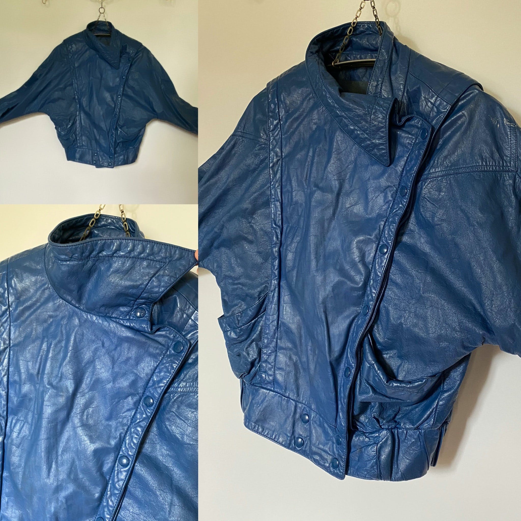 Vintage 80's Blue Leather Asymmetrical Jacket | Shop THRILLING