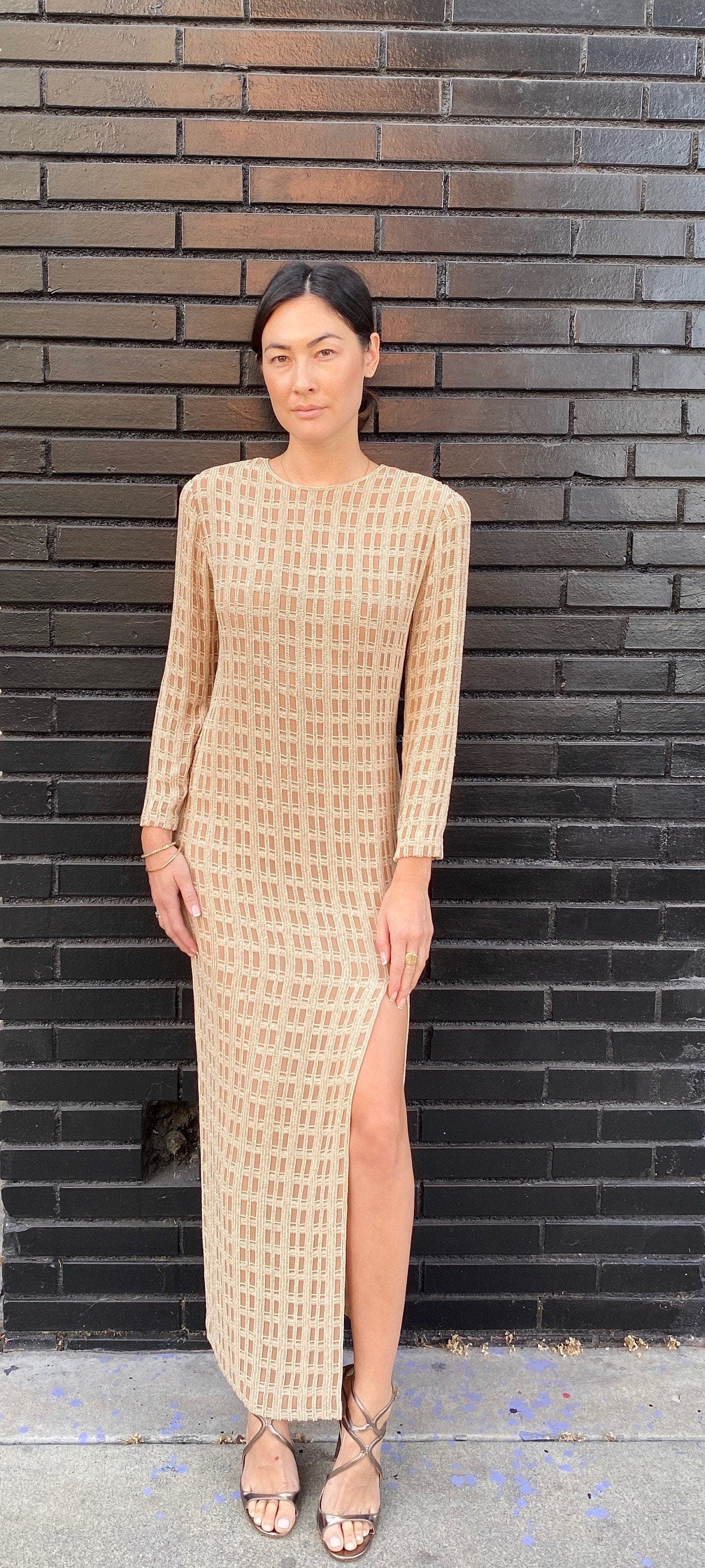 Vintage White Checker Print Beaded Maxi Sheath Dress by Calvin Klein ...