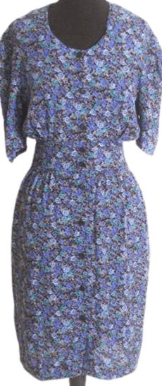 Vintage 90’s Blue Floral Print Short Sleeve Fitted Waist Dress | Shop ...