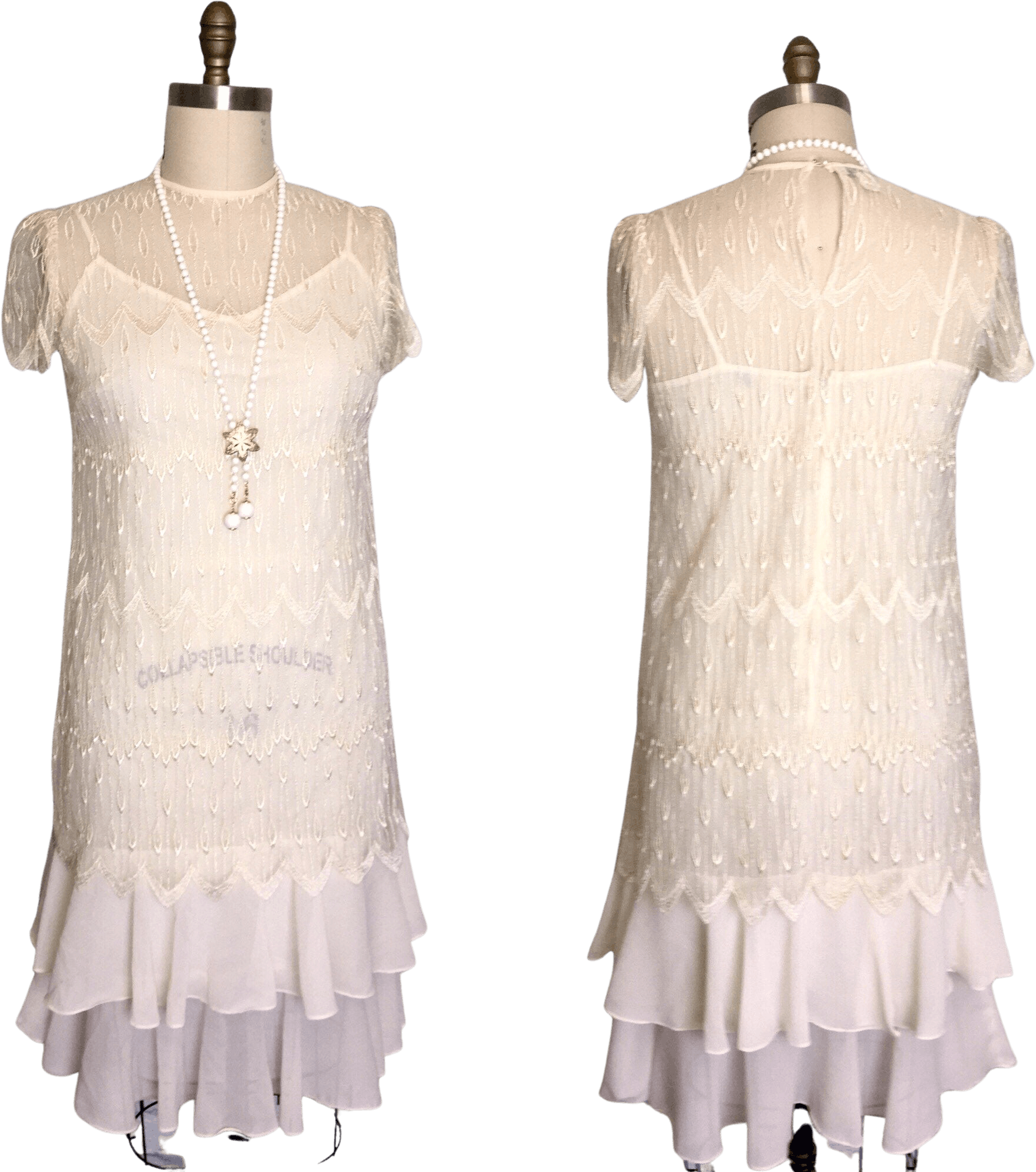 Vintage 90’s Ivory Lace Drop Waist Flapper Dress | Shop THRILLING