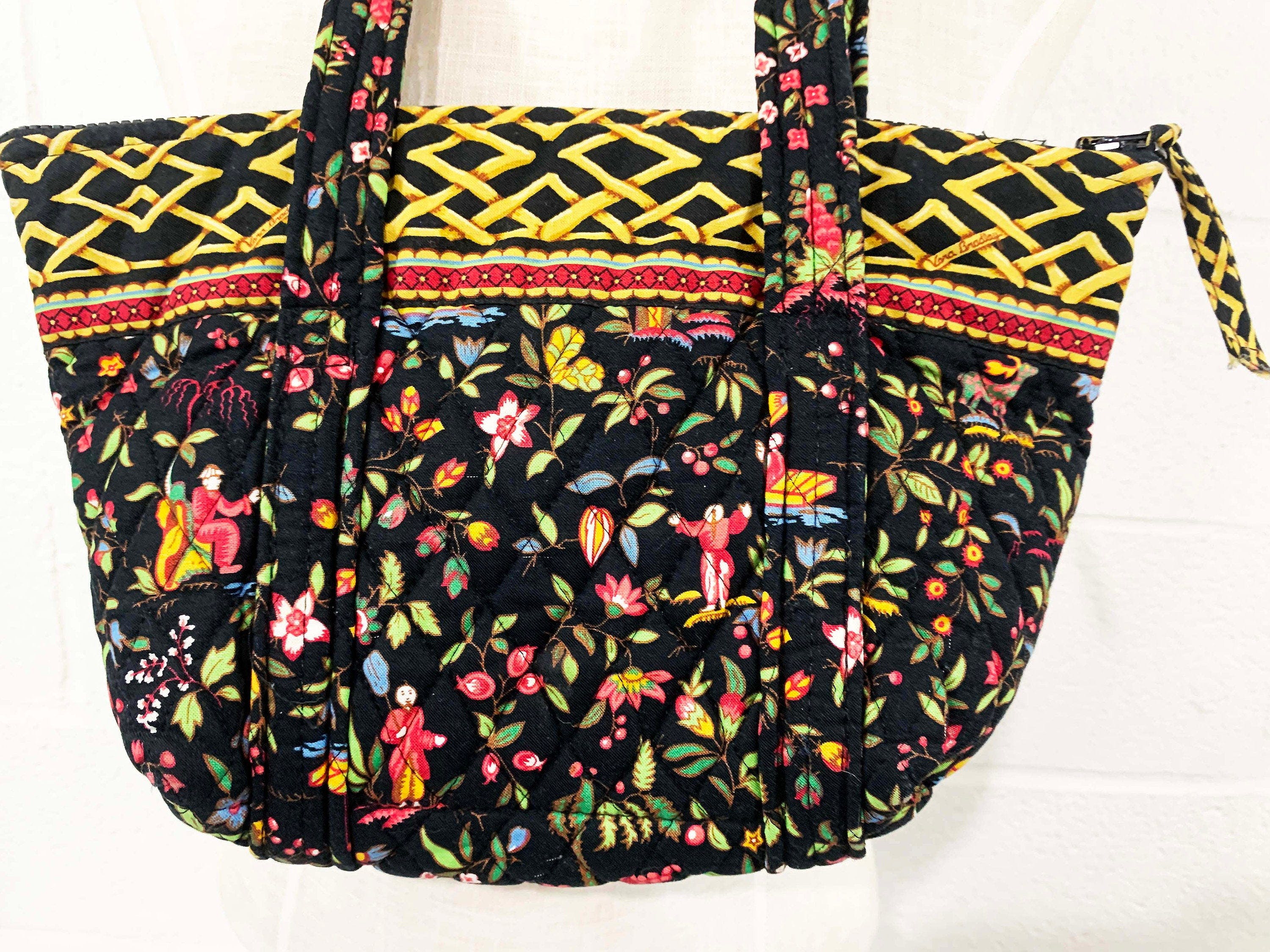 Vintage 80’s/90’s Black Multicolor Floral Print Quilted Tote by Vera ...