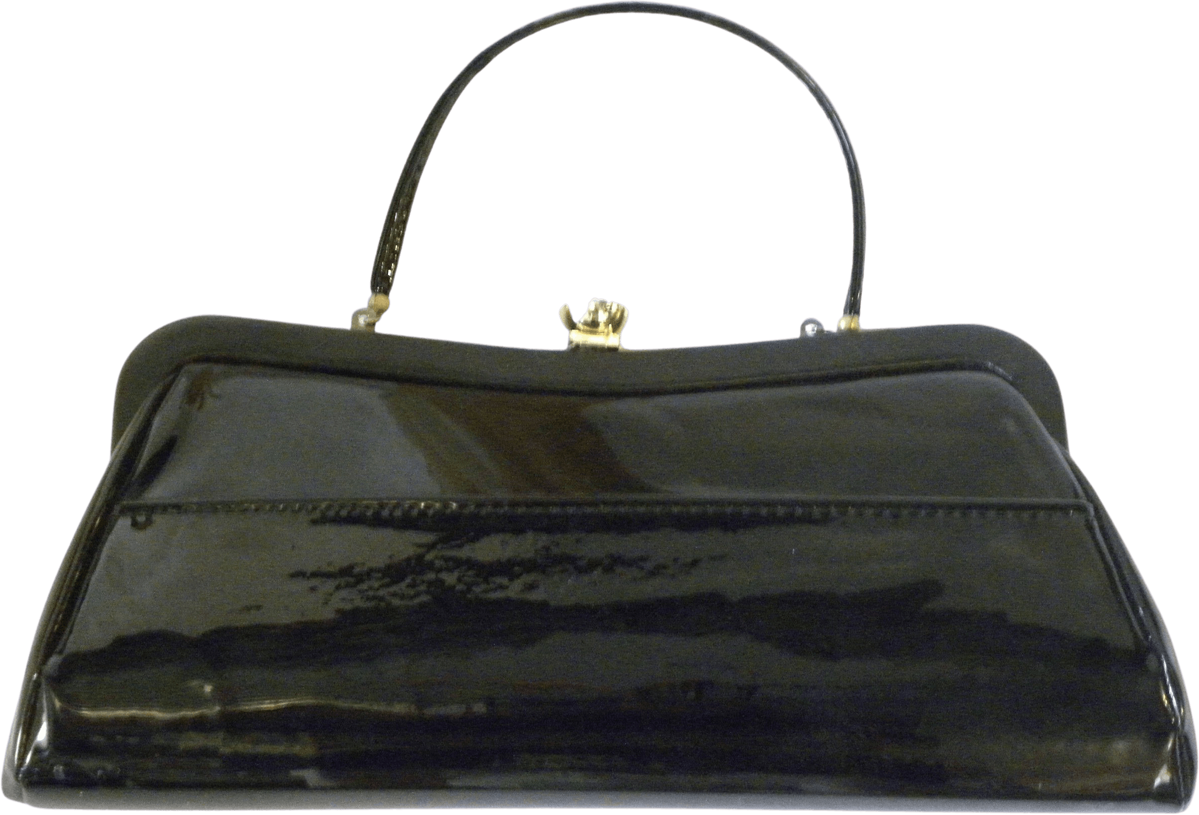 vintage-60-s-black-faux-patent-leather-evening-bag-with-gold-hardware