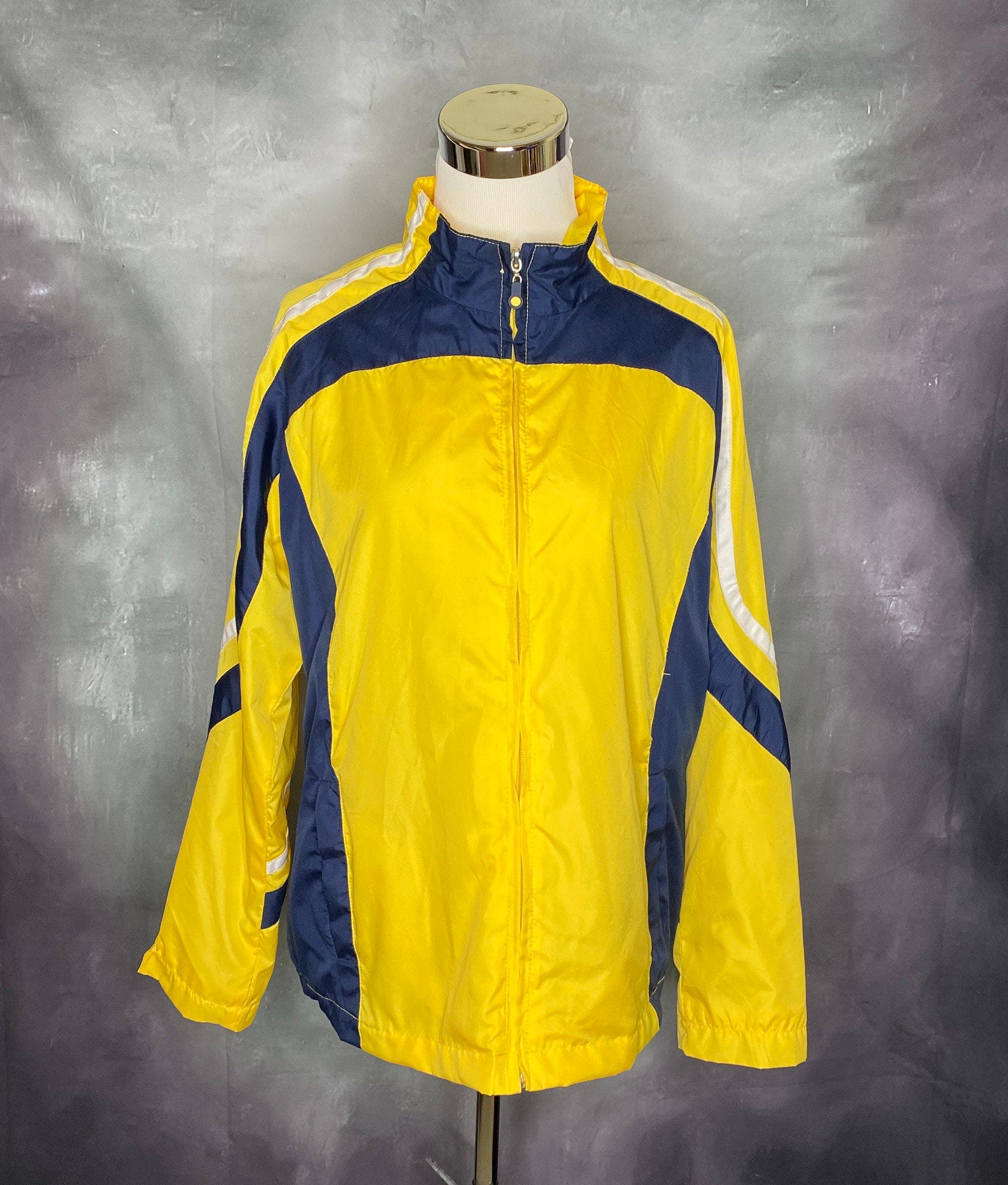 Vintage 90's Yellow and Navy Windbreaker Jacket by Studio Works | Shop ...