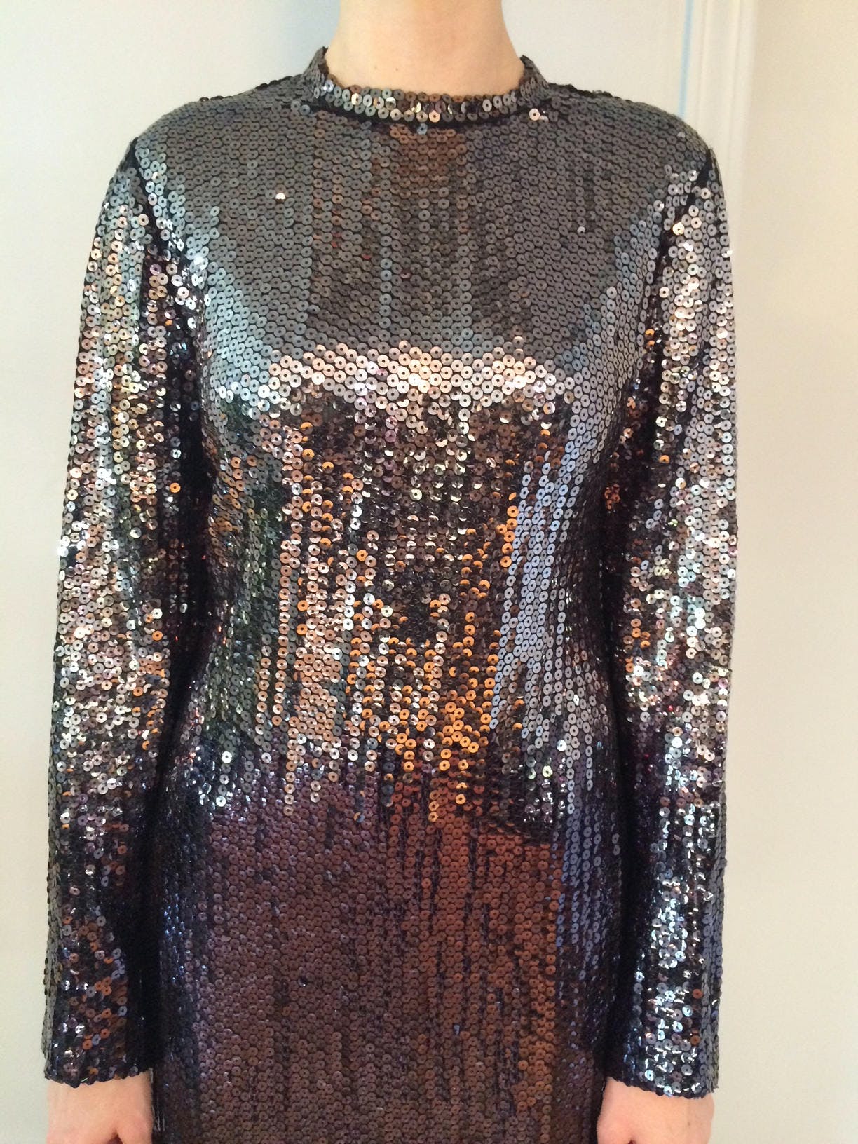 Vintage 70’s Silver Long Sleeve Ombre Sequin Gown by Ruben Panis | Shop ...