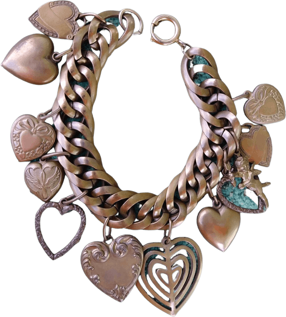Vintage 40’s Gold Heart Charm Chain Link Bracelet Shop THRILLING